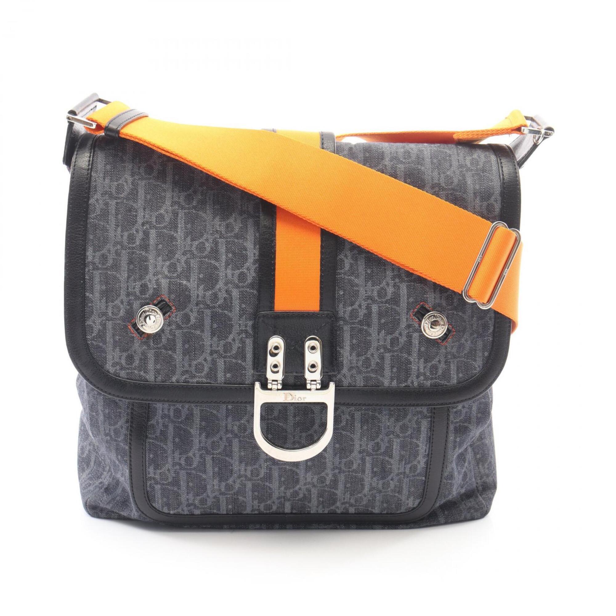 Christian Dior Black Navy Orange Denim Leather Shoulder Bag (Pre-Owned)