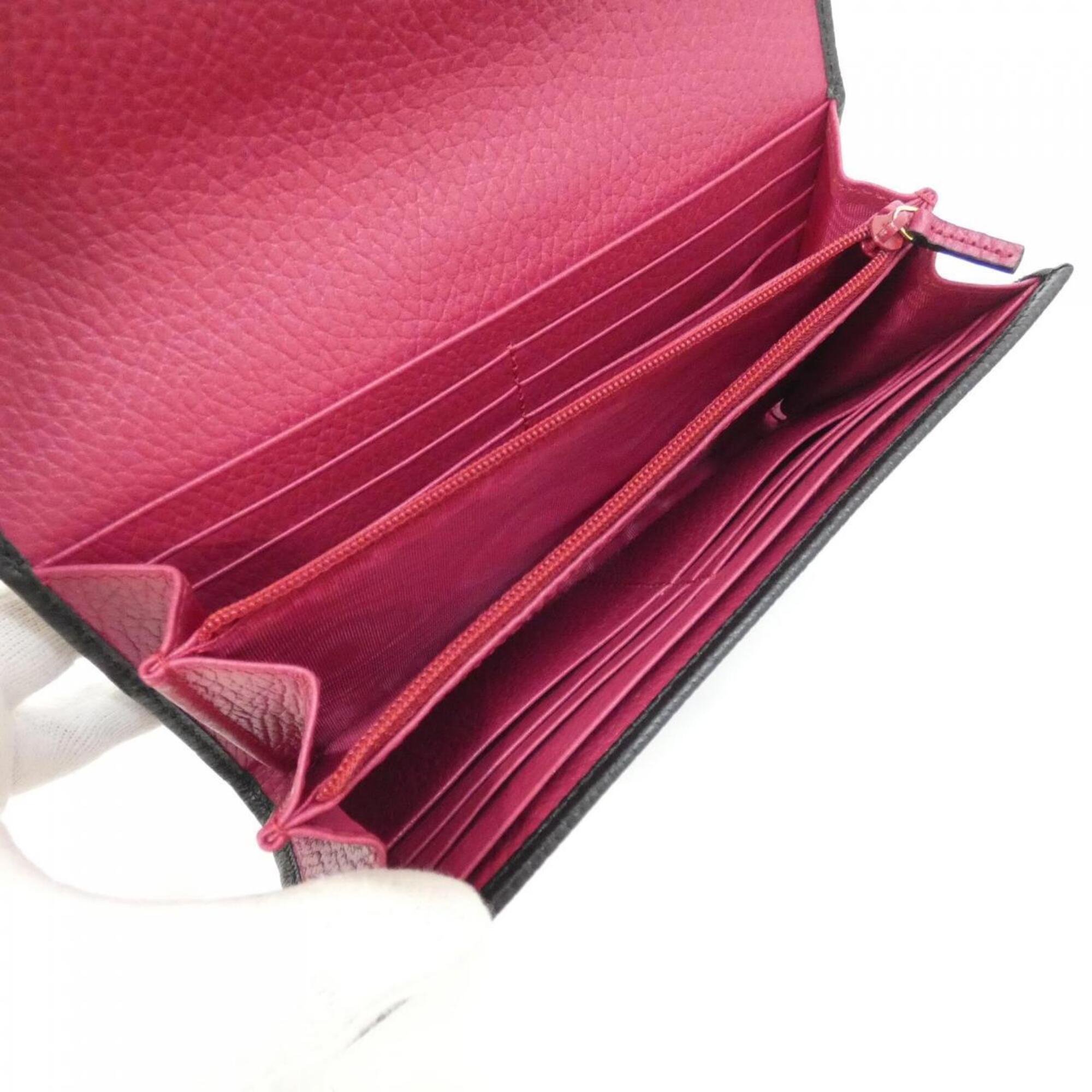 Gucci Black Red Color Leather Long Wallet (Bi-Fold) (Pre-Owned)