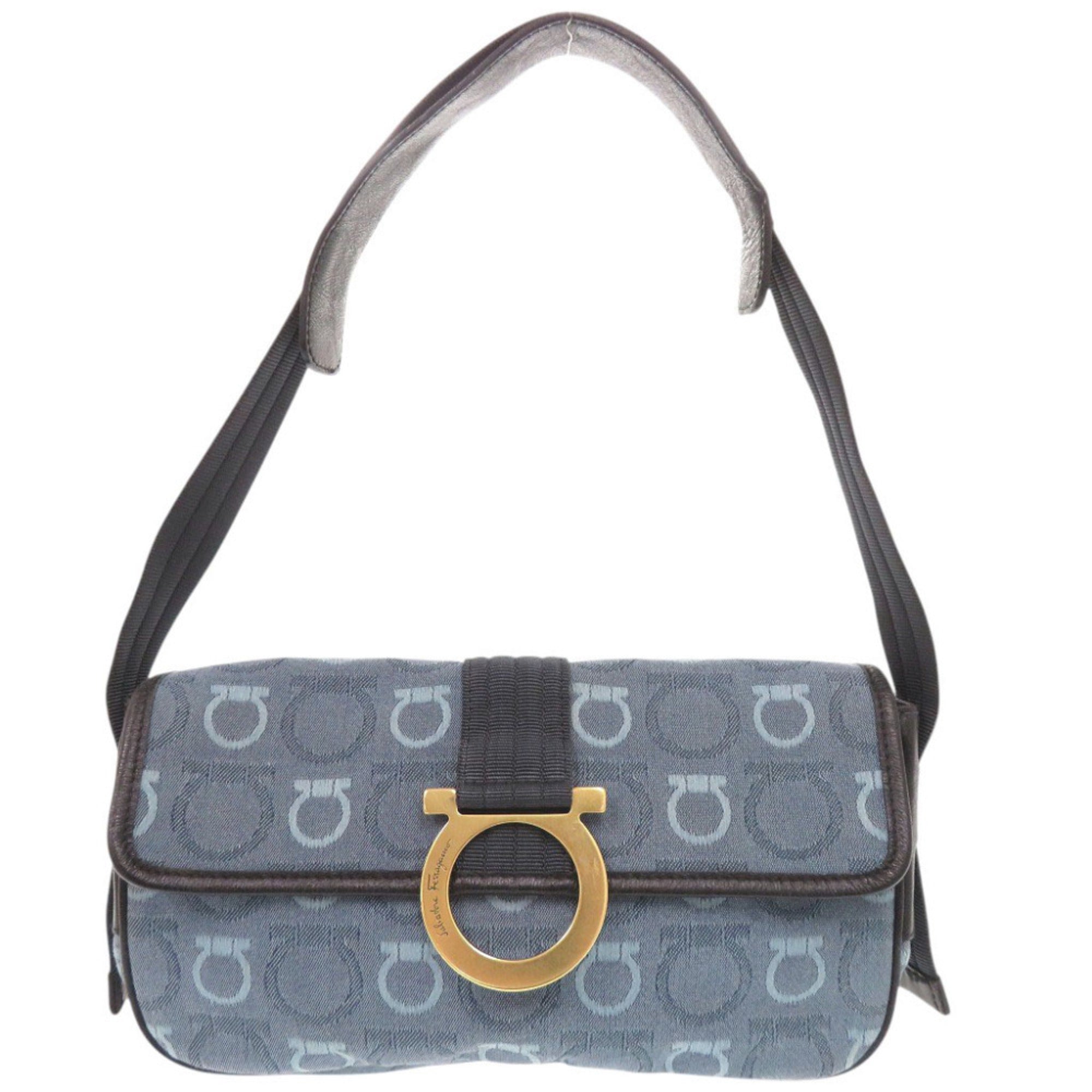 Salvatore Ferragamo Blue Canvas Leather Shoulder Bag (Pre-Owned)