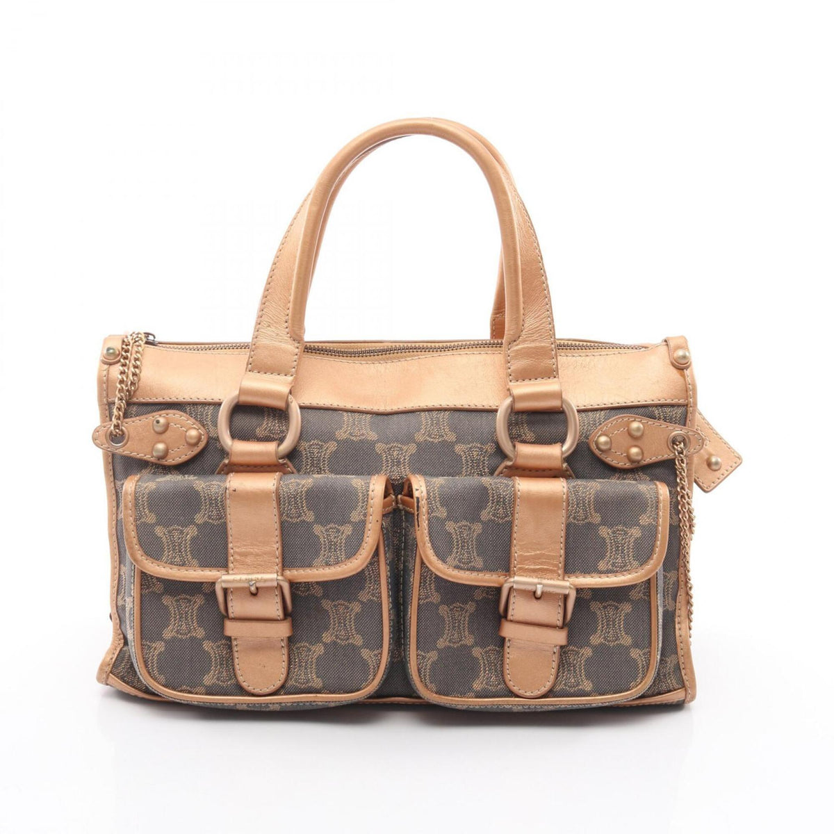 Celine Blue Brown Canvas Leather Handbag (Pre-Owned)