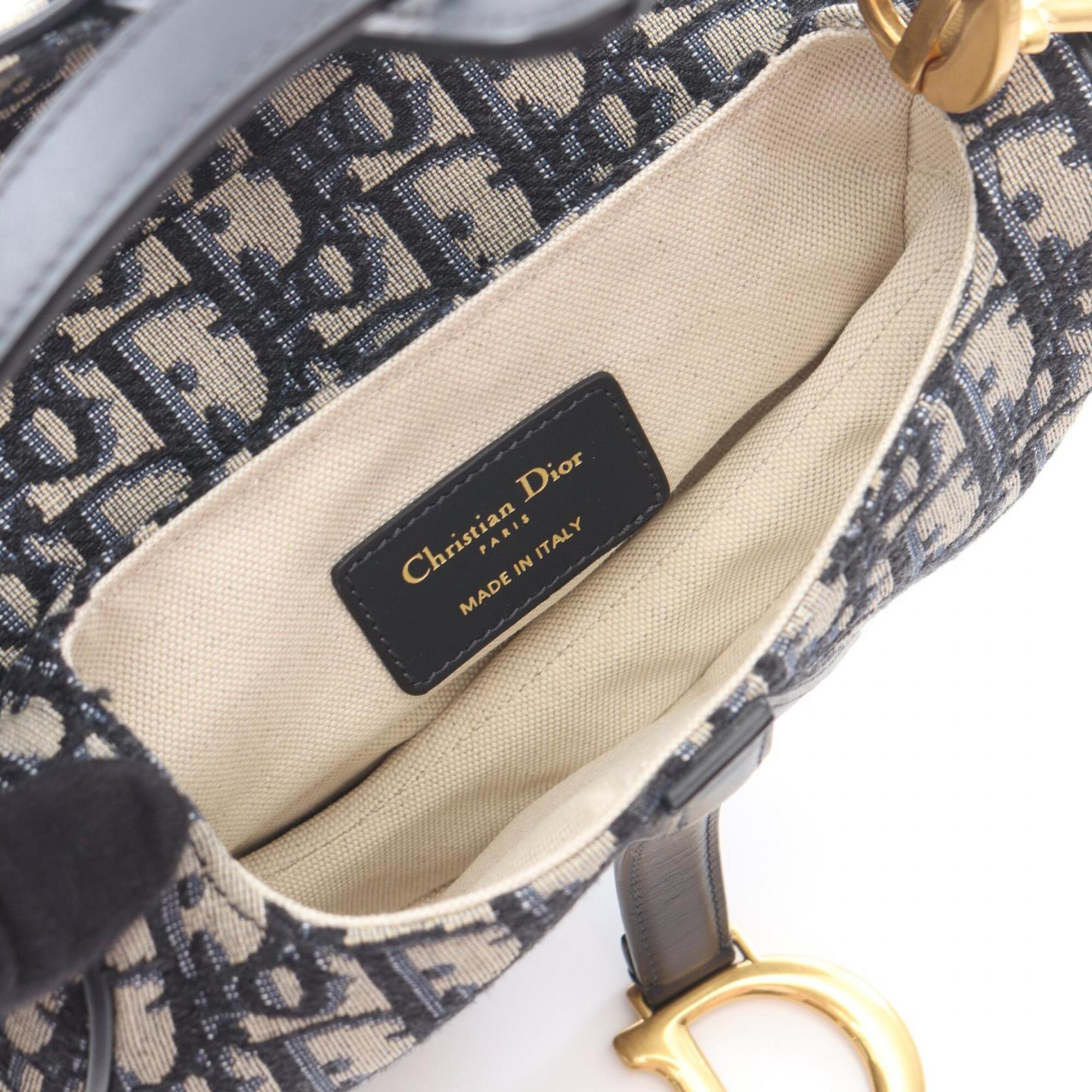 Christian Dior Beige Navy Canvas Leather Handbag Saddle Bag (Pre-Owned)