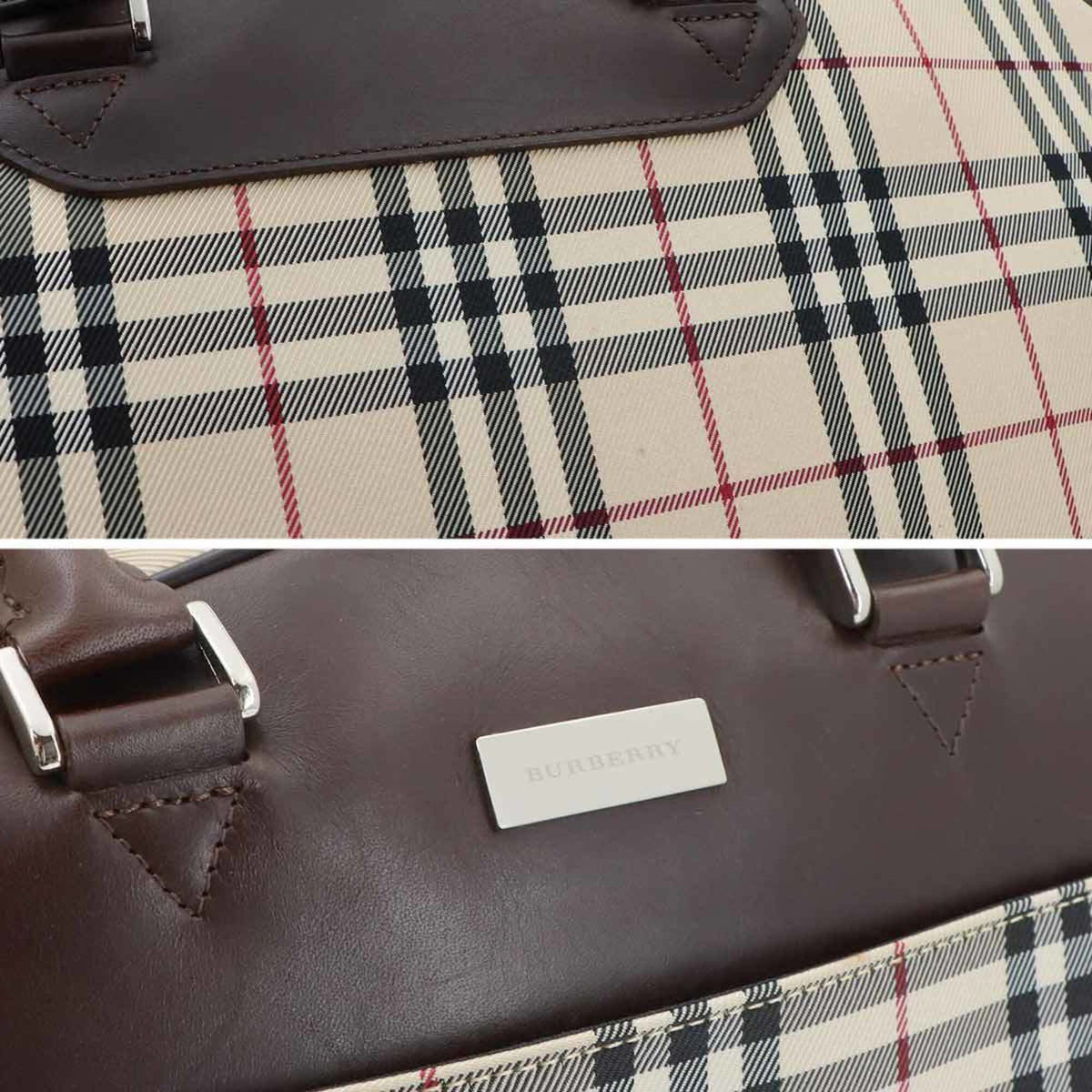 Burberry Beige Brown Canvas Leather Boston Bag Handbag (Pre-Owned)