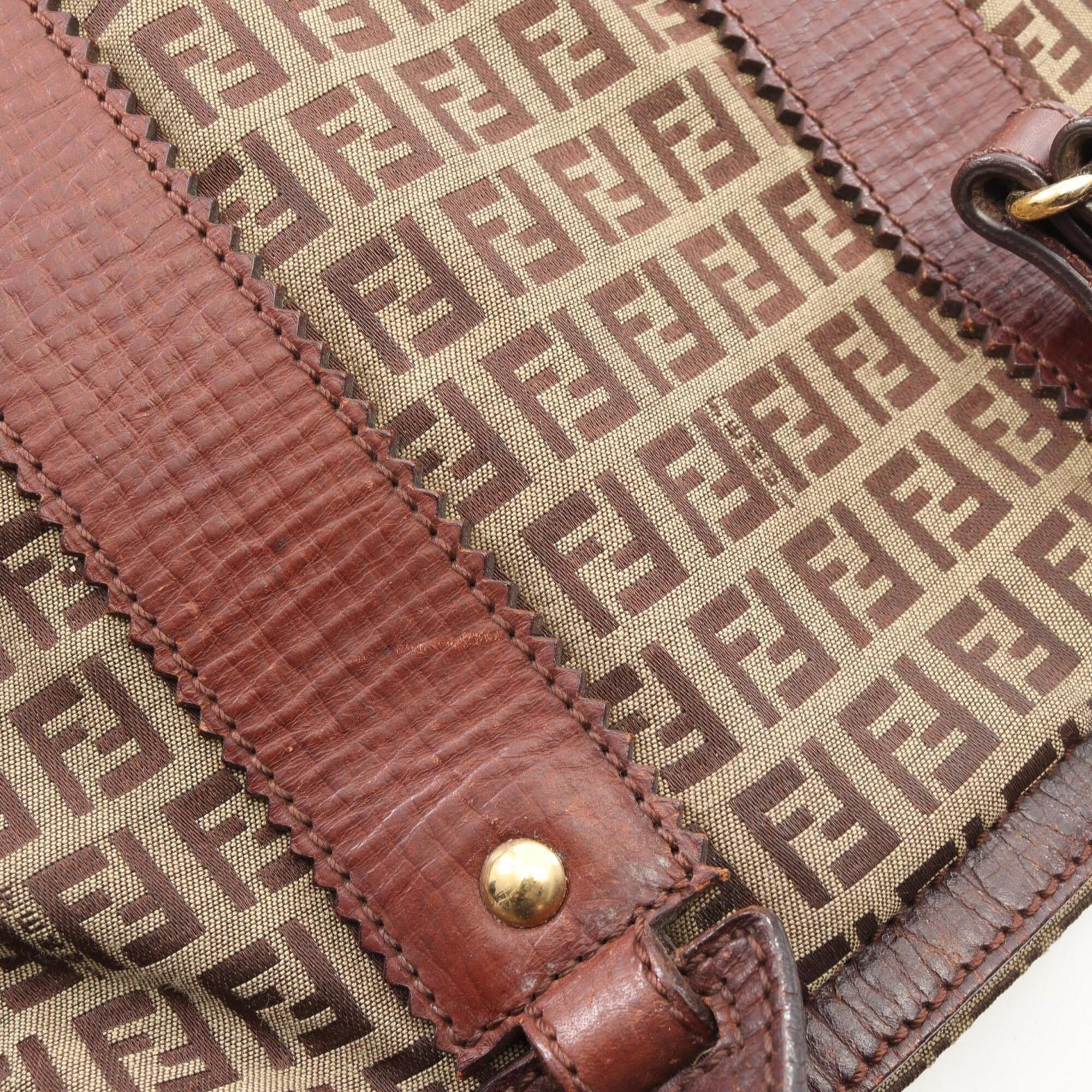 Fendi Beige Brown Canvas Leather Handbag Tote Bag (Pre-Owned)