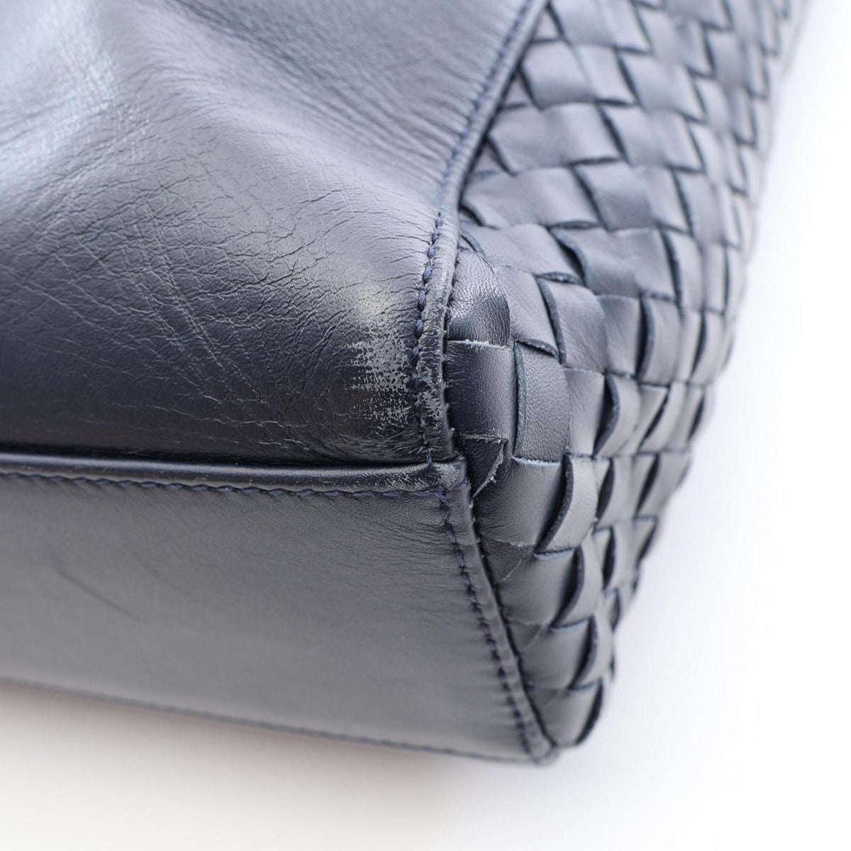 Bottega Veneta Navy Leather Handbag Tote Bag (Pre-Owned)