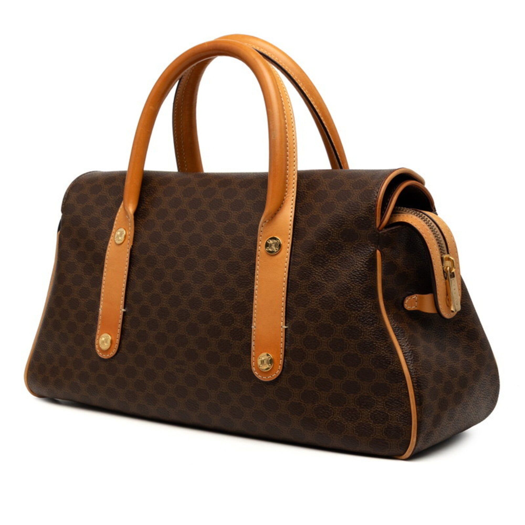 Celine Brown Pvc Leather Boston Bag Handbag (Pre-Owned)