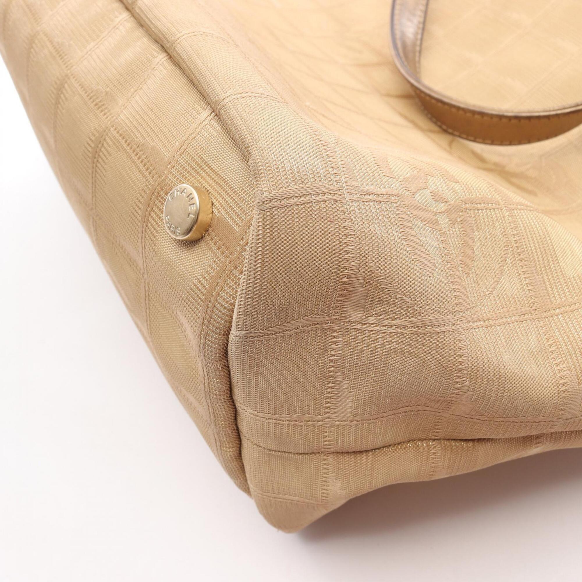 Chanel Gold Leather Nylon Canvas Handbag Tote Bag (Pre-Owned)