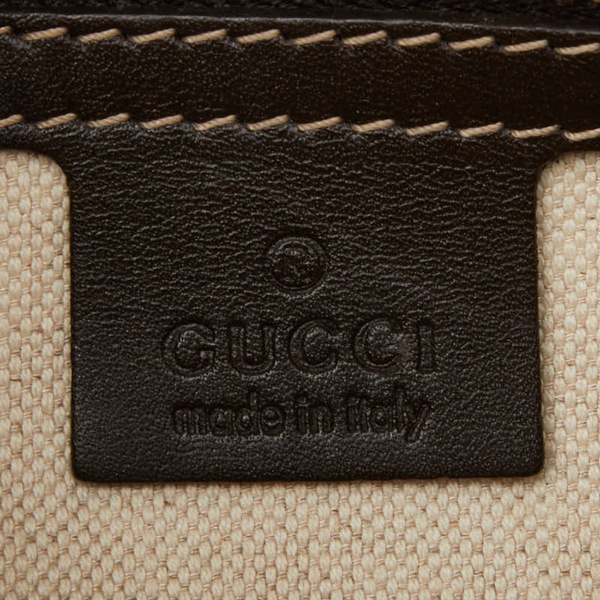 Gucci Beige Leather Canvas Handbag Tote Bag (Pre-Owned)