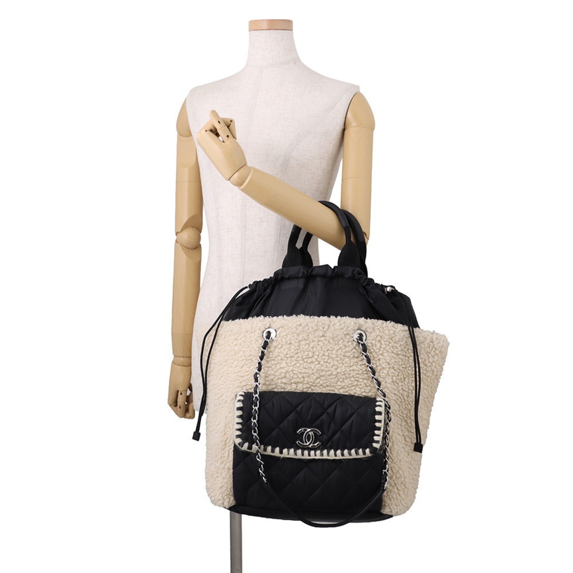 Chanel Black Ivory Nylon Leather Tote Bag (Pre-Owned)