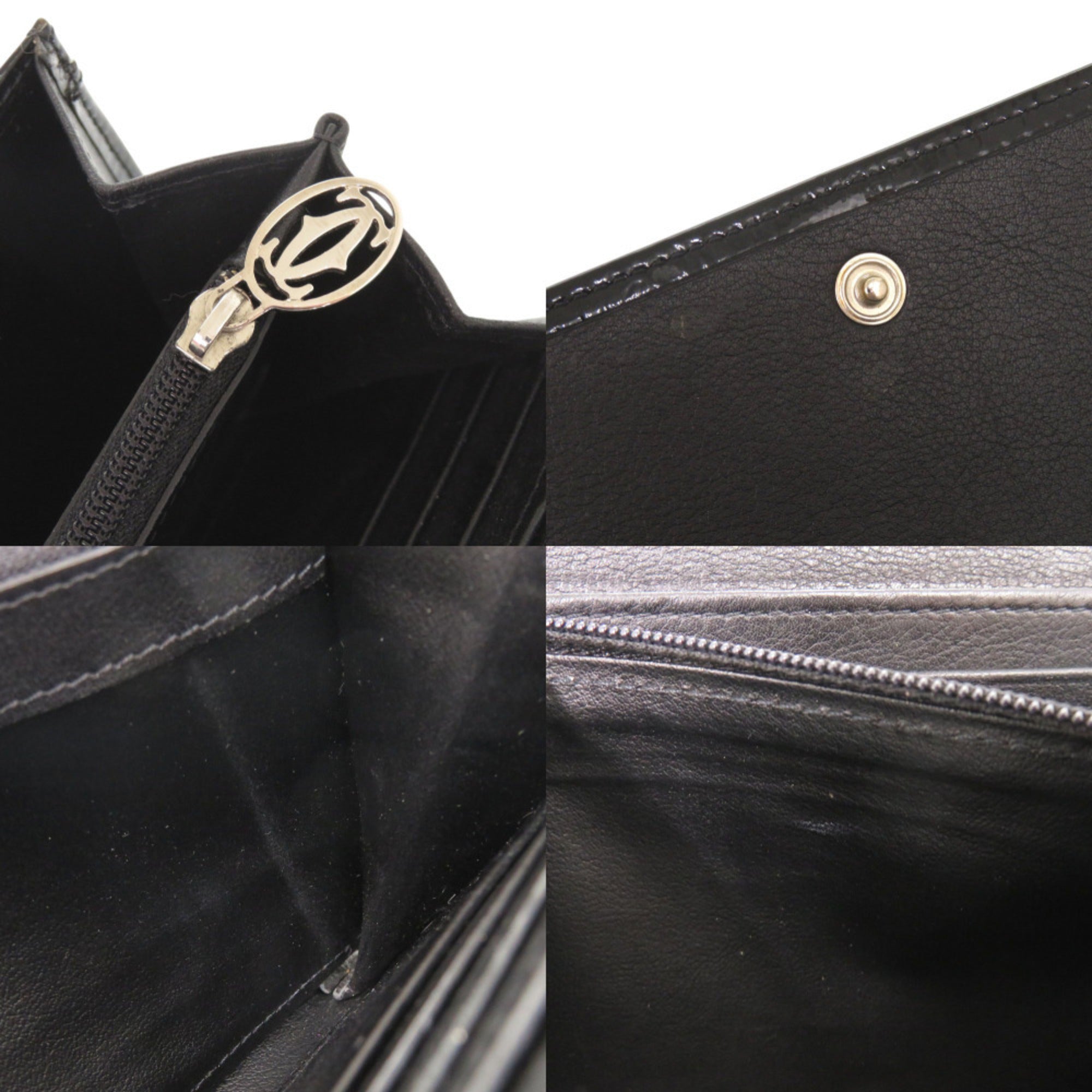 Cartier Happy Birthday Black Patent Leather Long Wallet (Bi-Fold) (Pre-Owned)
