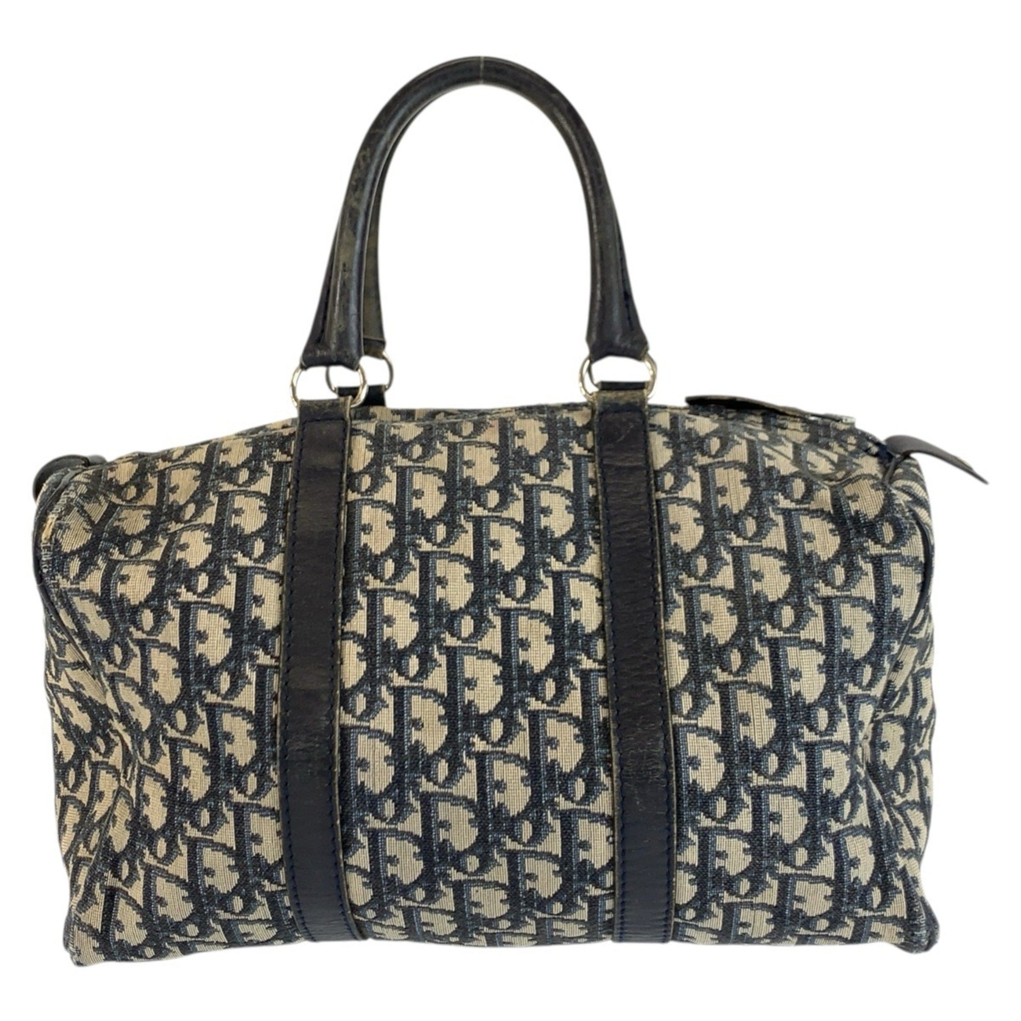 Christian Dior Navy Canvas Leather Boston Bag Handbag (Pre-Owned)