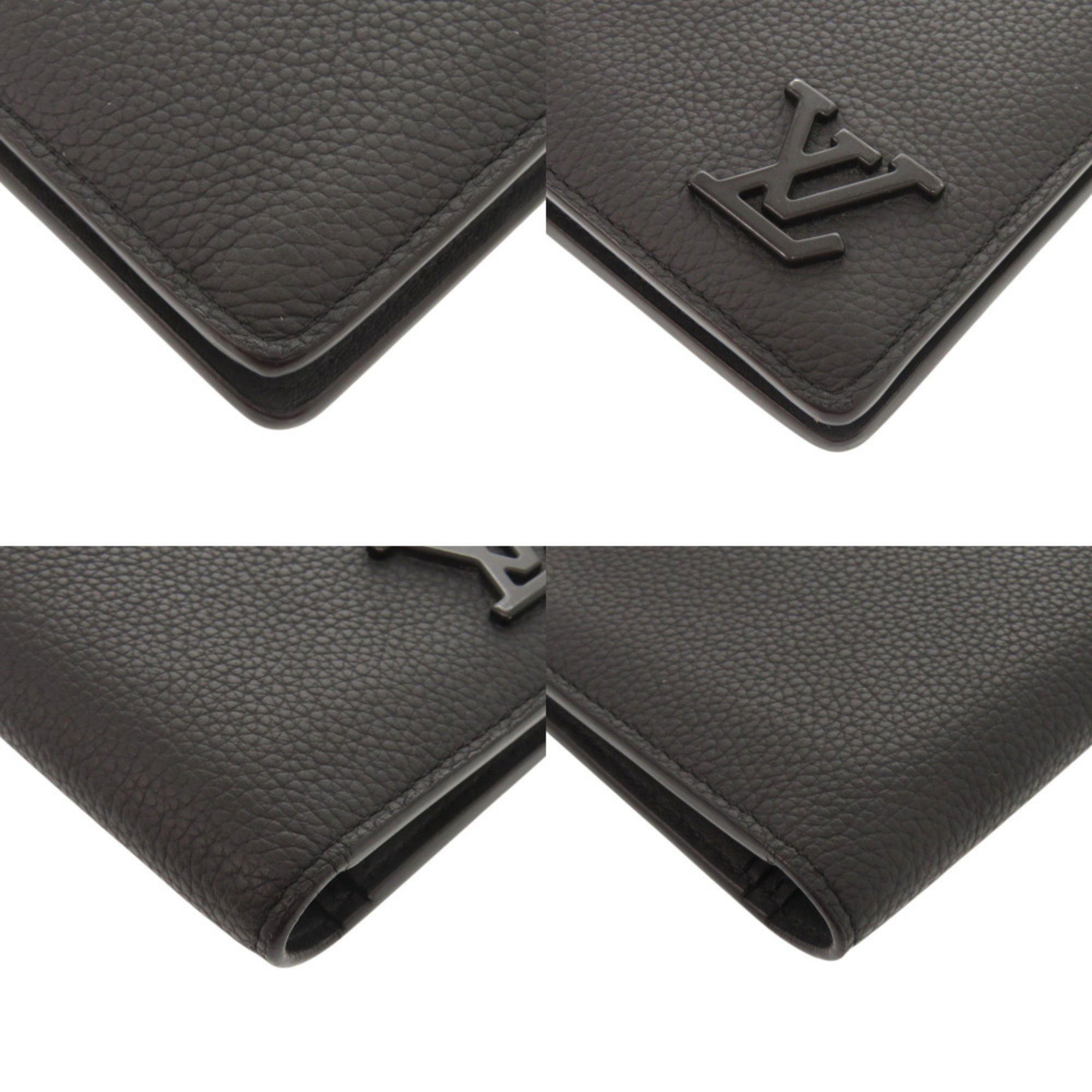 Louis Vuitton Black Leather Long Wallet (Bi-Fold) (Pre-Owned)