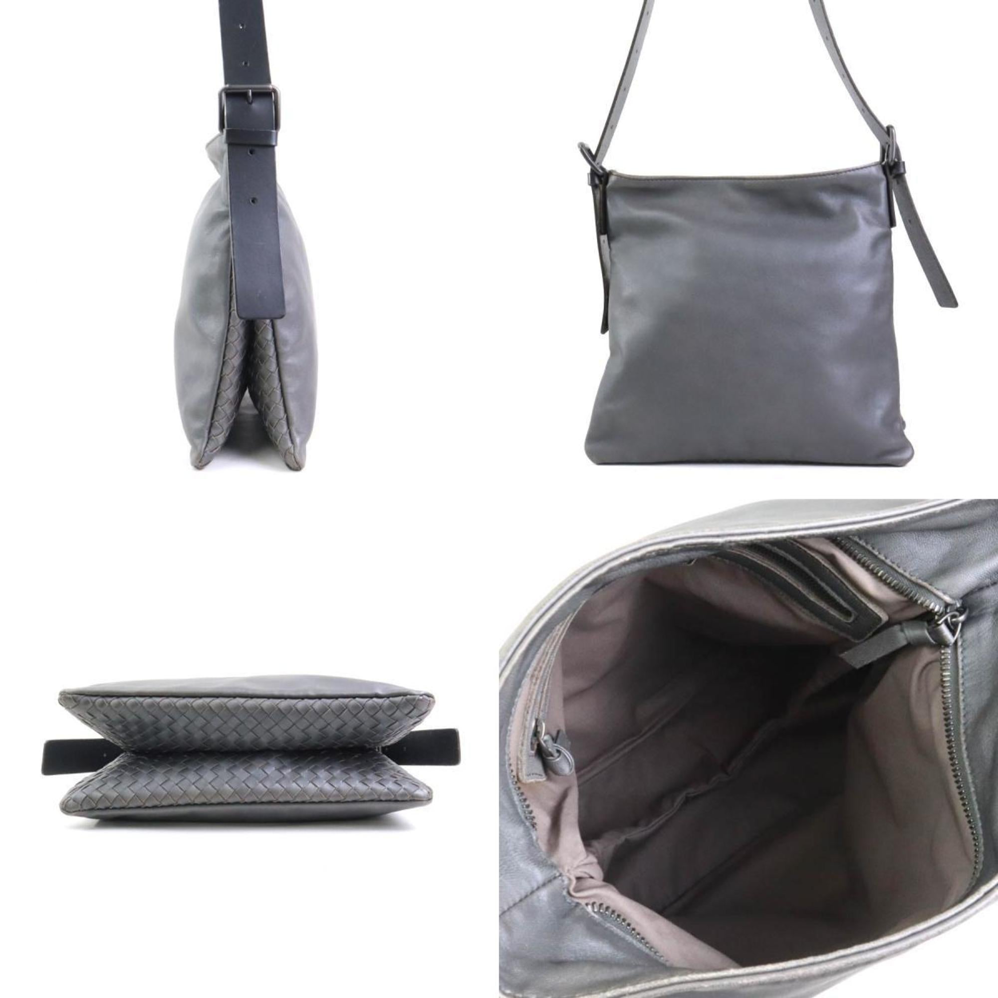 Bottega Veneta Black Gray Leather Shoulder Bag (Pre-Owned)