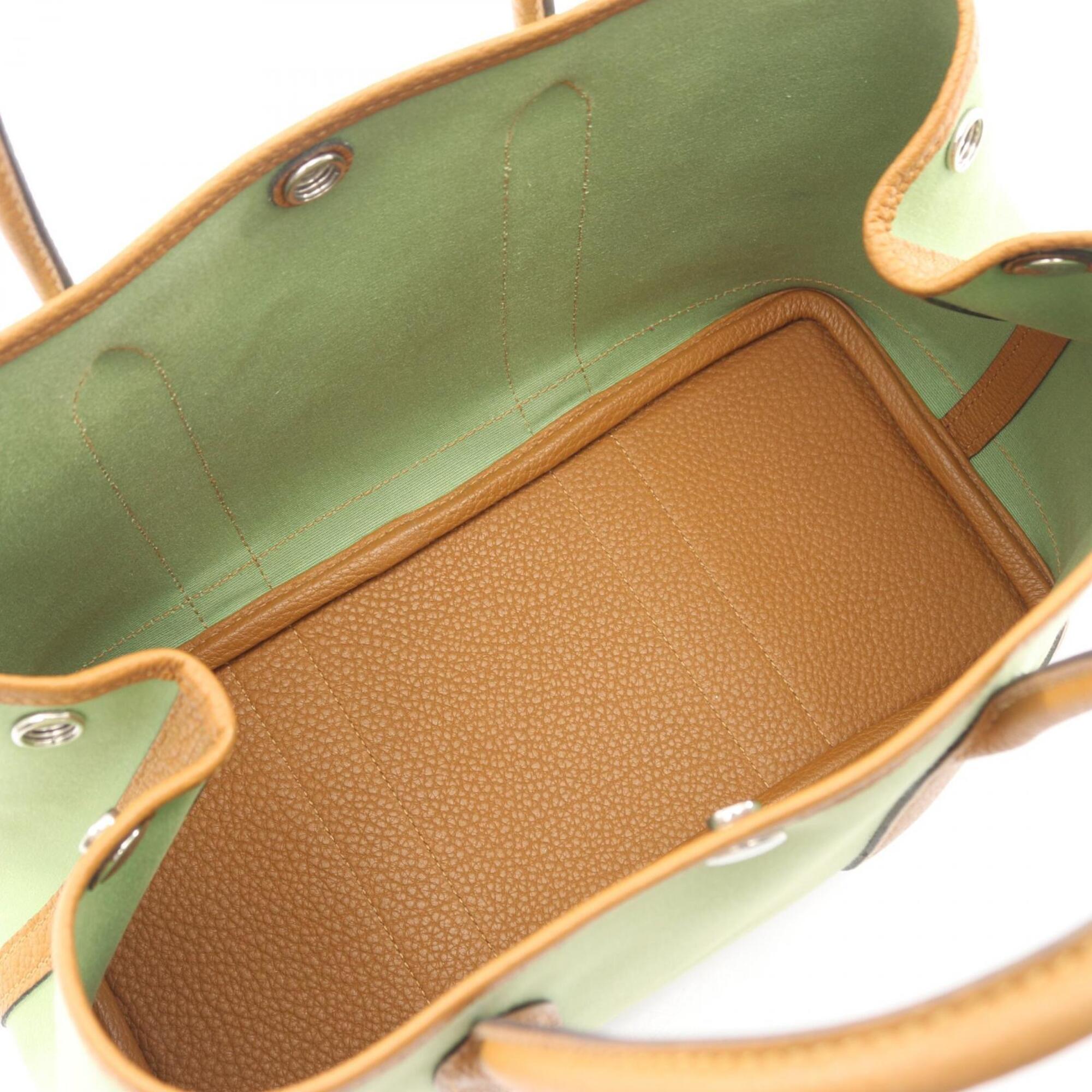 Hermes Brown Green Negonda Leather Toile Officier Handbag Tote Bag (Pre-Owned)