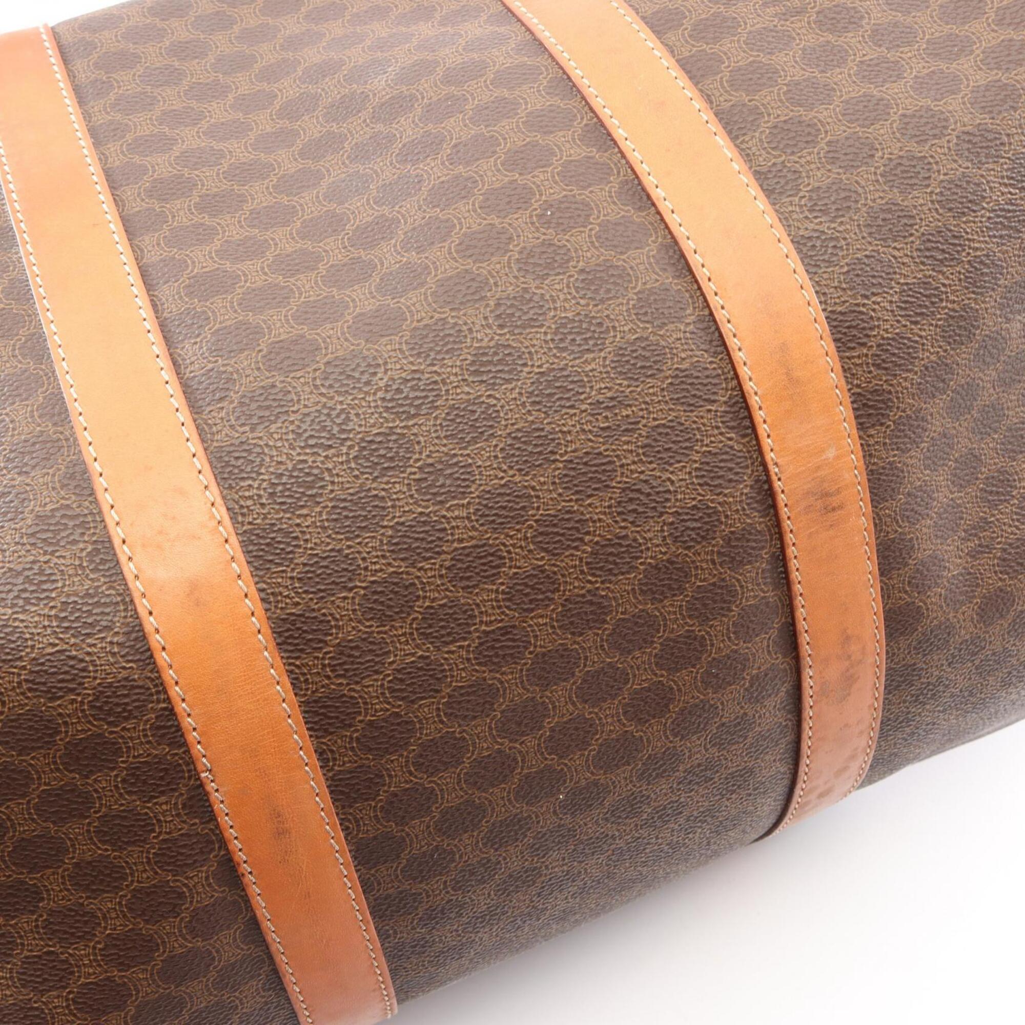 Celine Brown Coated Canvas Leather Boston Bag Handbag (Pre-Owned)
