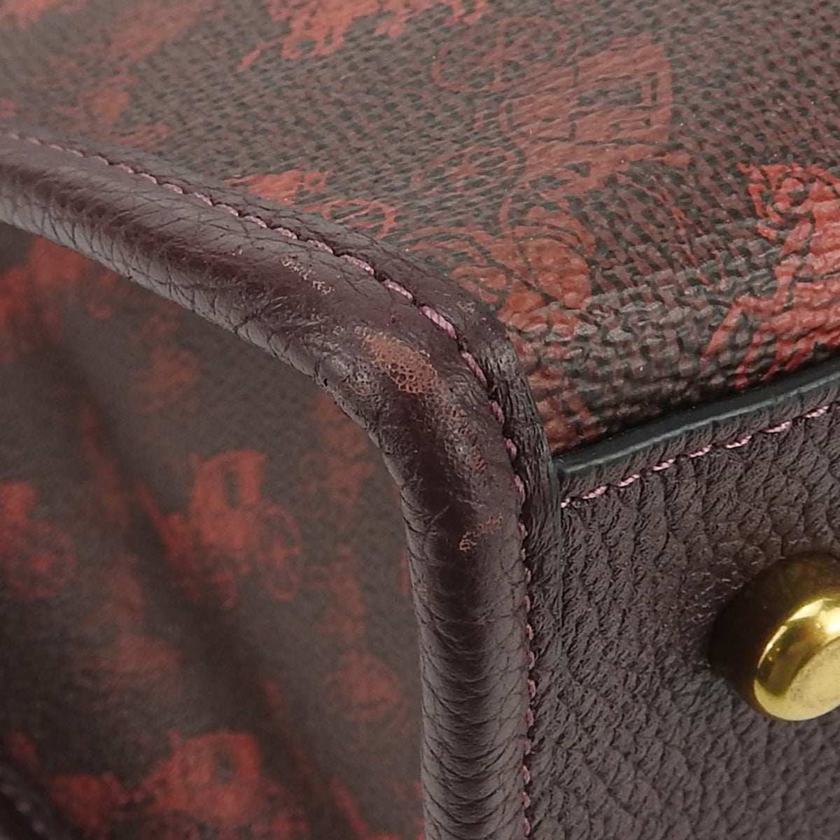 Coach Bordeaux Brown Red Color Coated Canvas Leather Canvas Tote Bag (Pre-Owned)