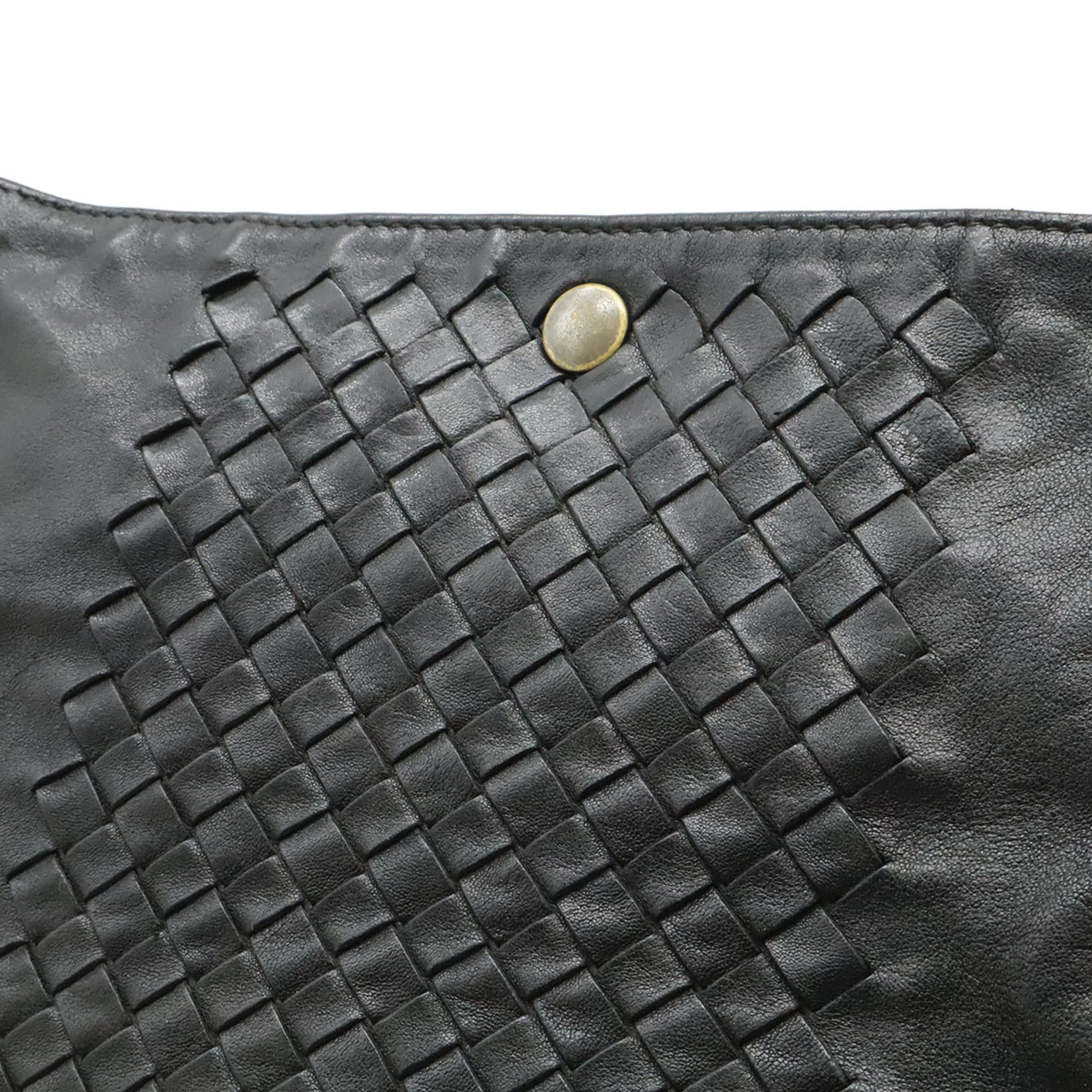 Bottega Veneta Intrecciato Black Leather Shoulder Bag (Pre-Owned)