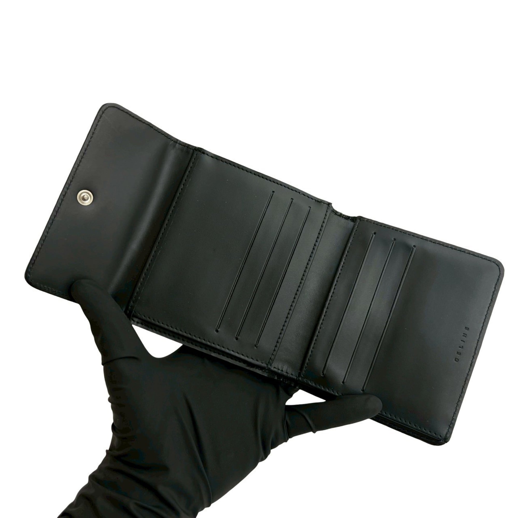 Celine Black Canvas Leather Wallet (Tri-Fold) (Pre-Owned)