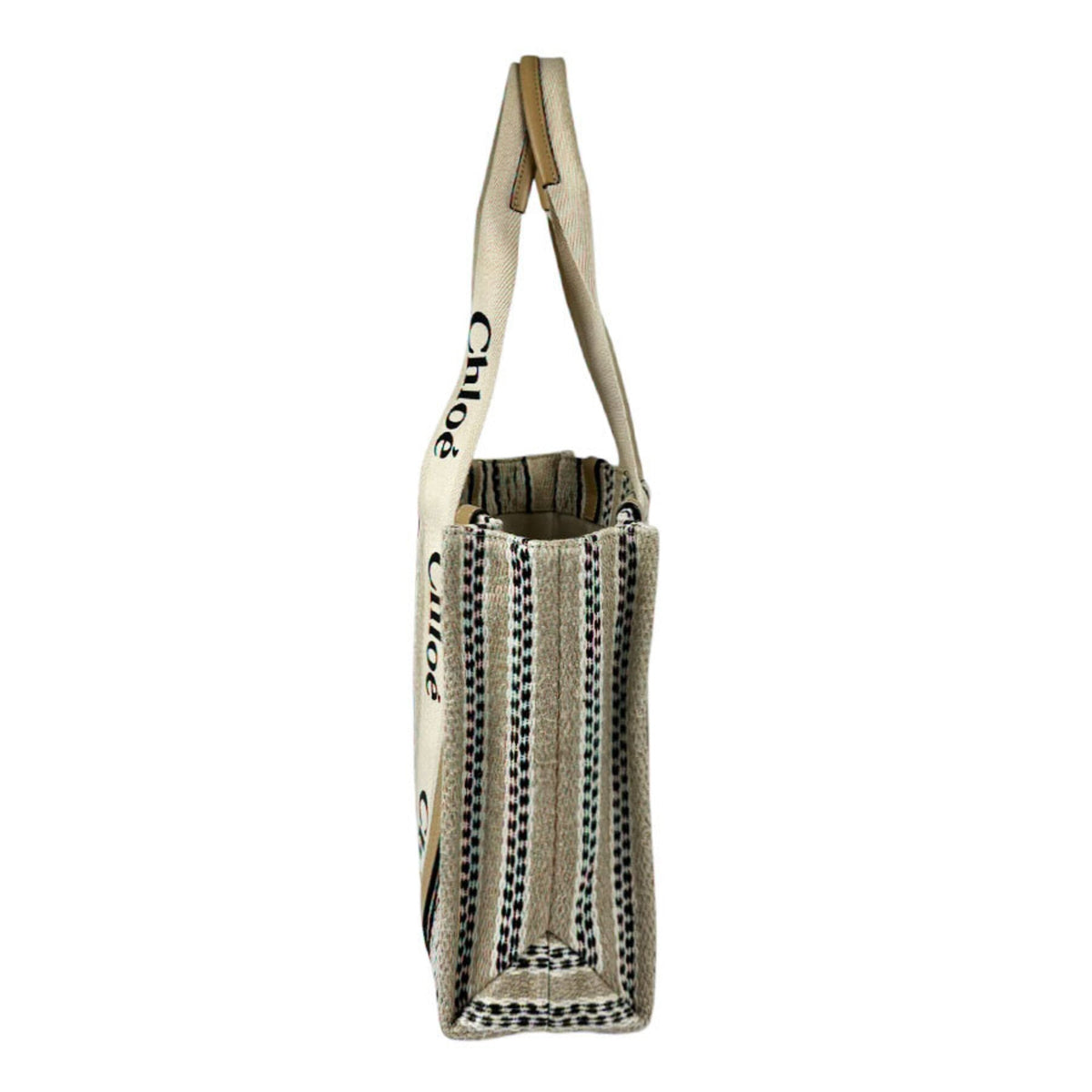 Chloé Beige Black Linen Tote Bag (Pre-Owned)