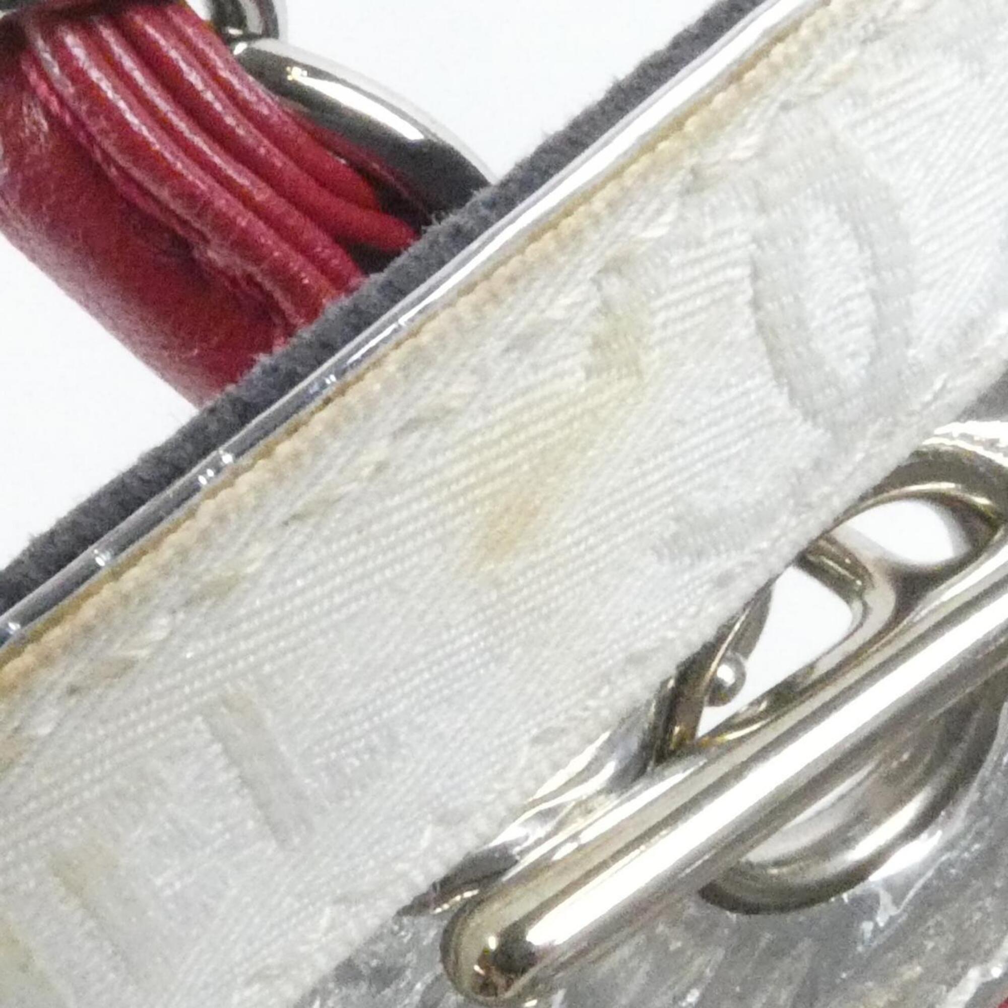 Chanel Navy Red Color White Canvas Leather Handbag (Pre-Owned)