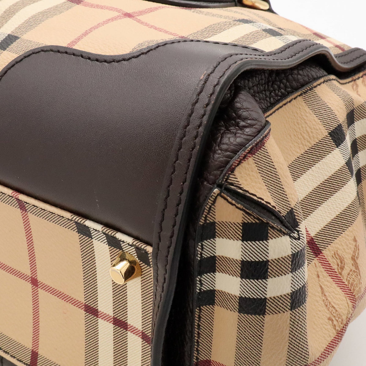 Burberry Beige Dark Brown Red Color Coated Canvas Leather Handbag Shoulder Bag (Pre-Owned)