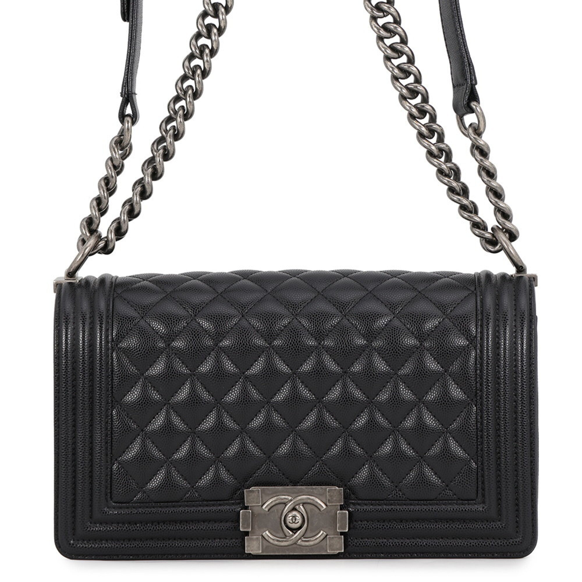Chanel Matelasse Black Grained Calfskin Handbag Shoulder Bag (Pre-Owned)