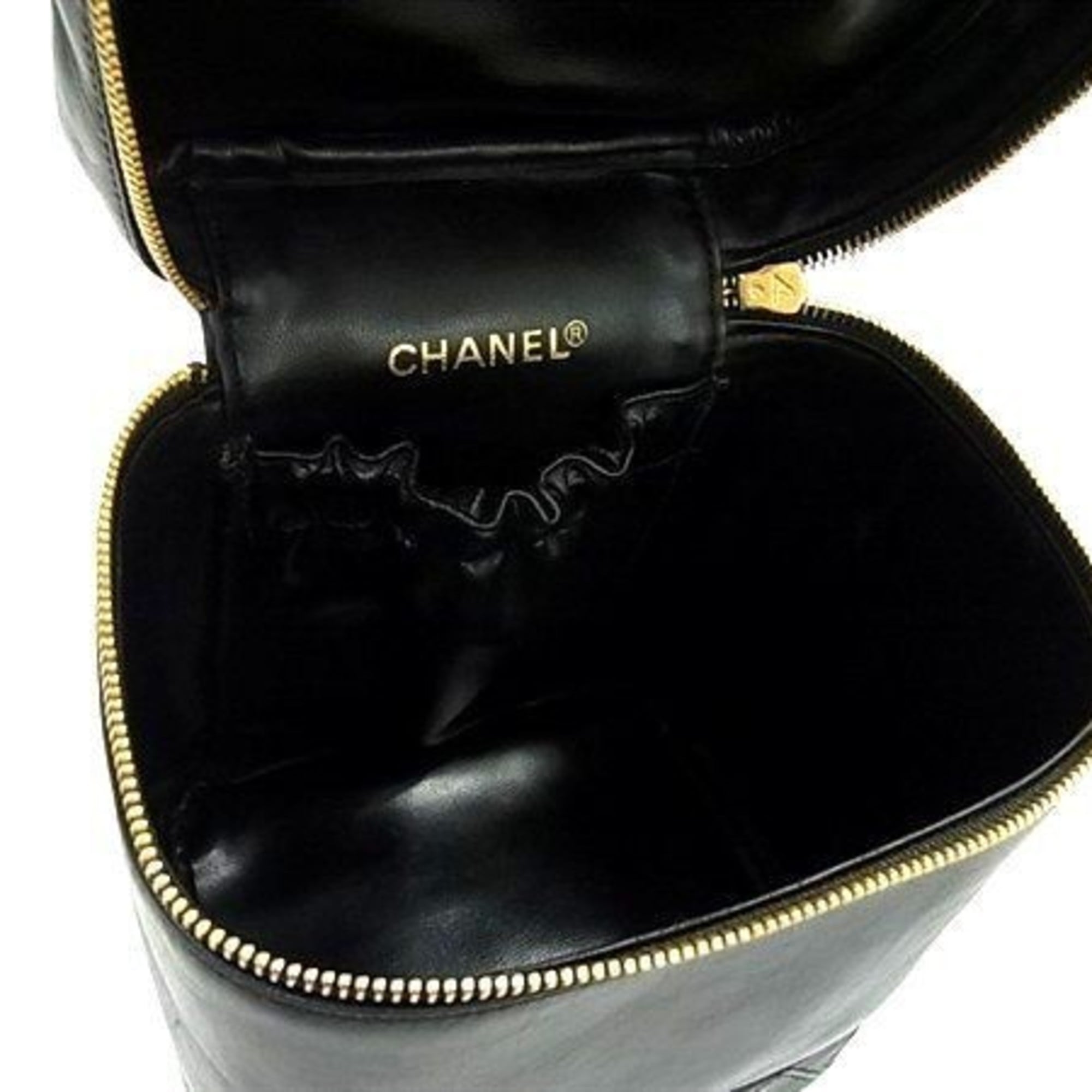 Chanel Black Leather Handbag Vanity Bag (Pre-Owned)