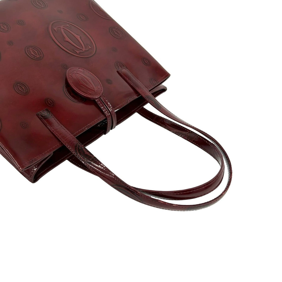 Cartier Wine Red Patent Leather Handbag Tote Bag (Pre-Owned)