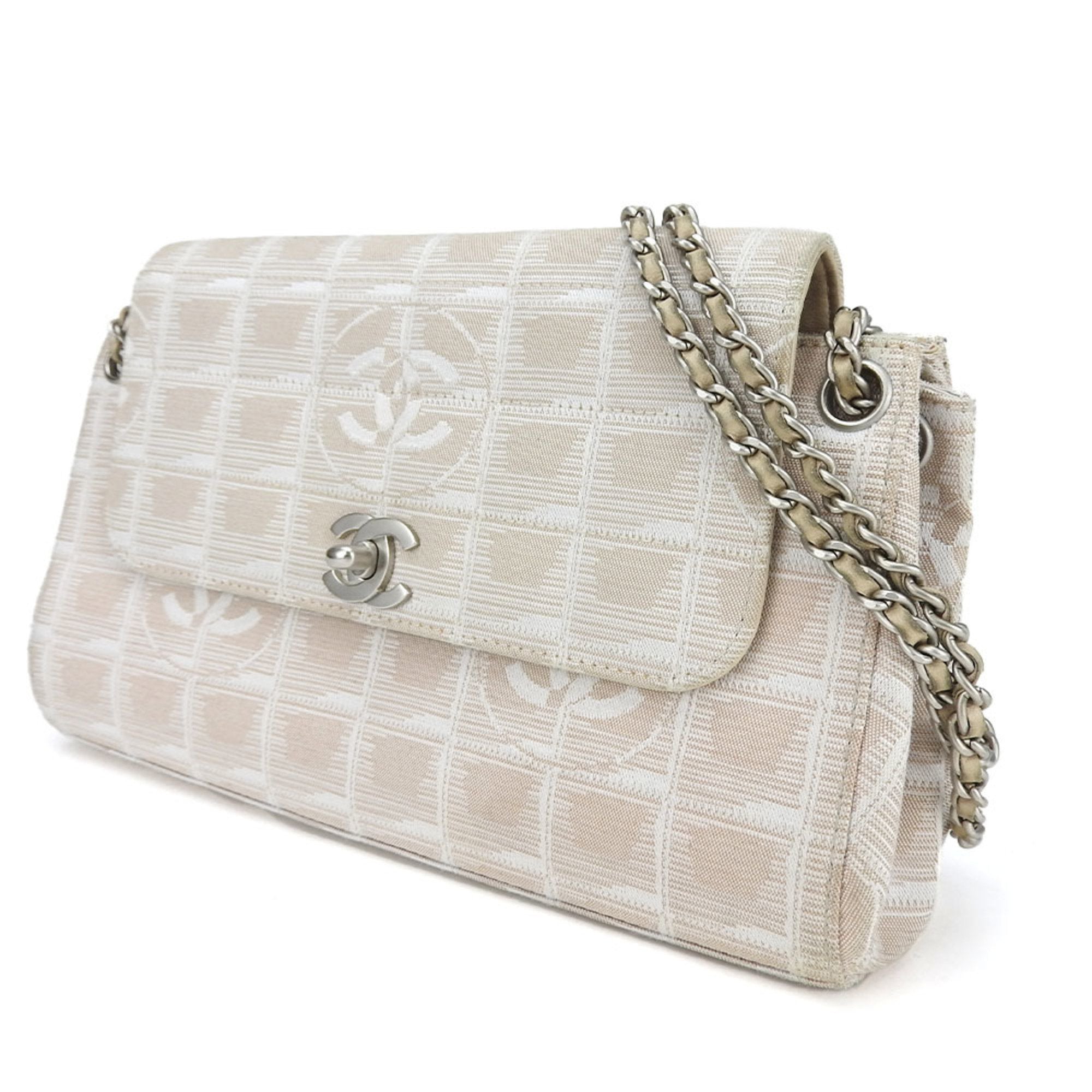 Chanel New Travel Line Pink Beige Nylon Shoulder Bag (Pre-Owned)