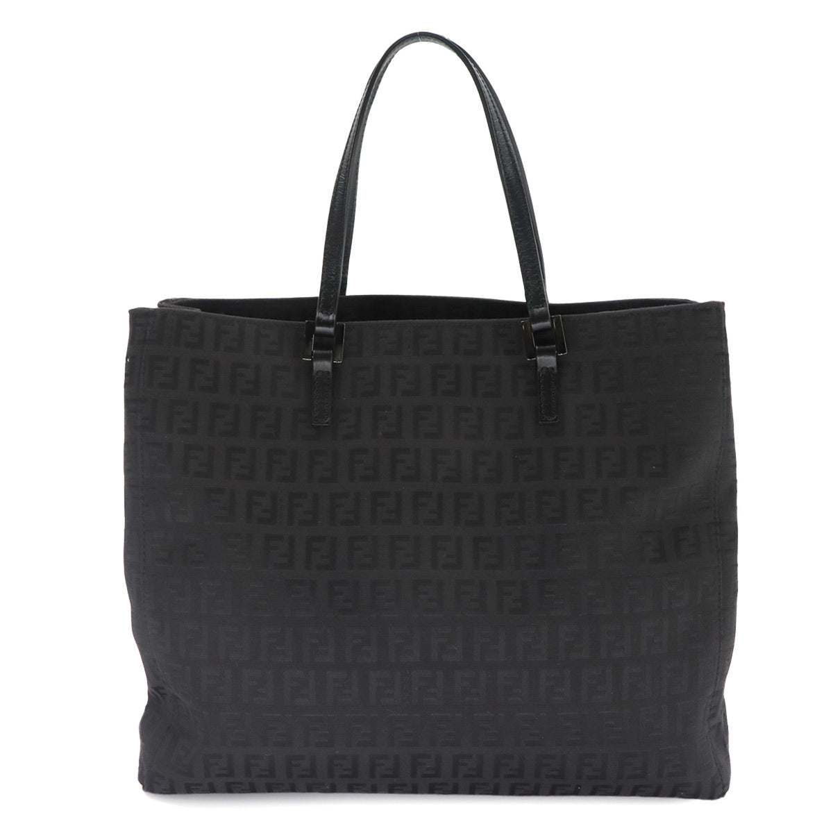 Fendi Zucchino Black Canvas Leather Handbag Tote Bag (Pre-Owned)