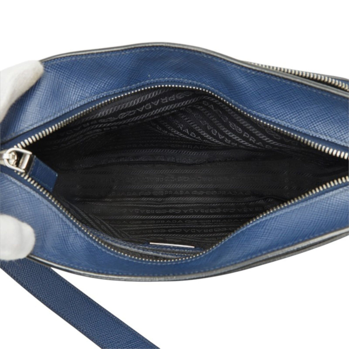 Prada Saffiano Navy Leather Shoulder Bag (Pre-Owned)