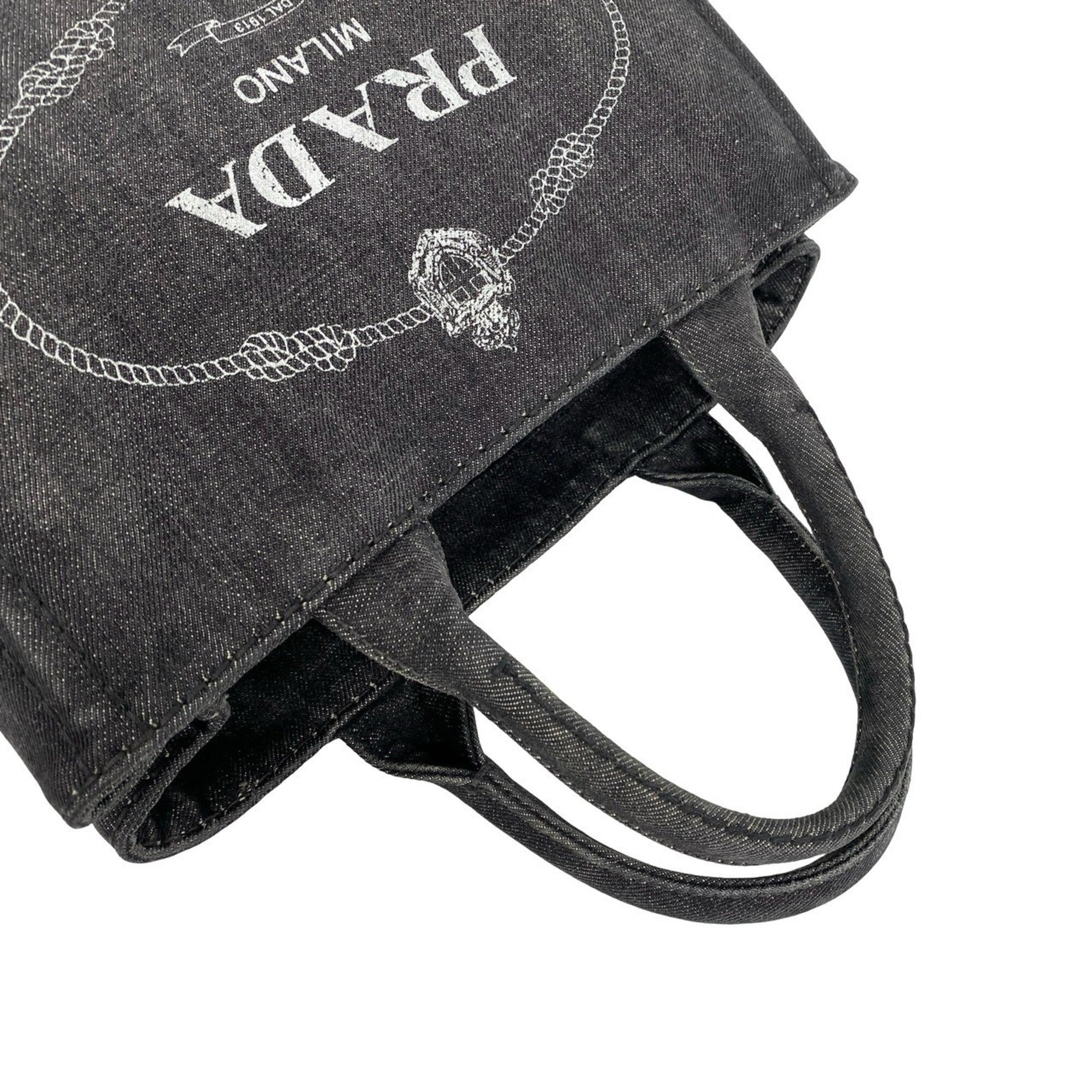 Prada Black Cotton Handbag Shoulder Bag Tote Bag (Pre-Owned)