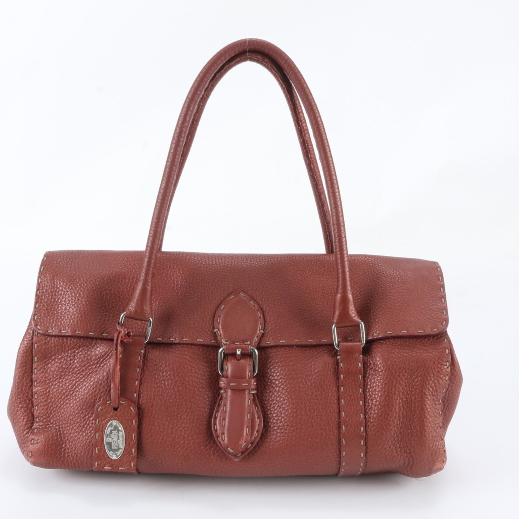 Fendi Red Color Leather Handbag Shoulder Bag Tote Bag (Pre-Owned)
