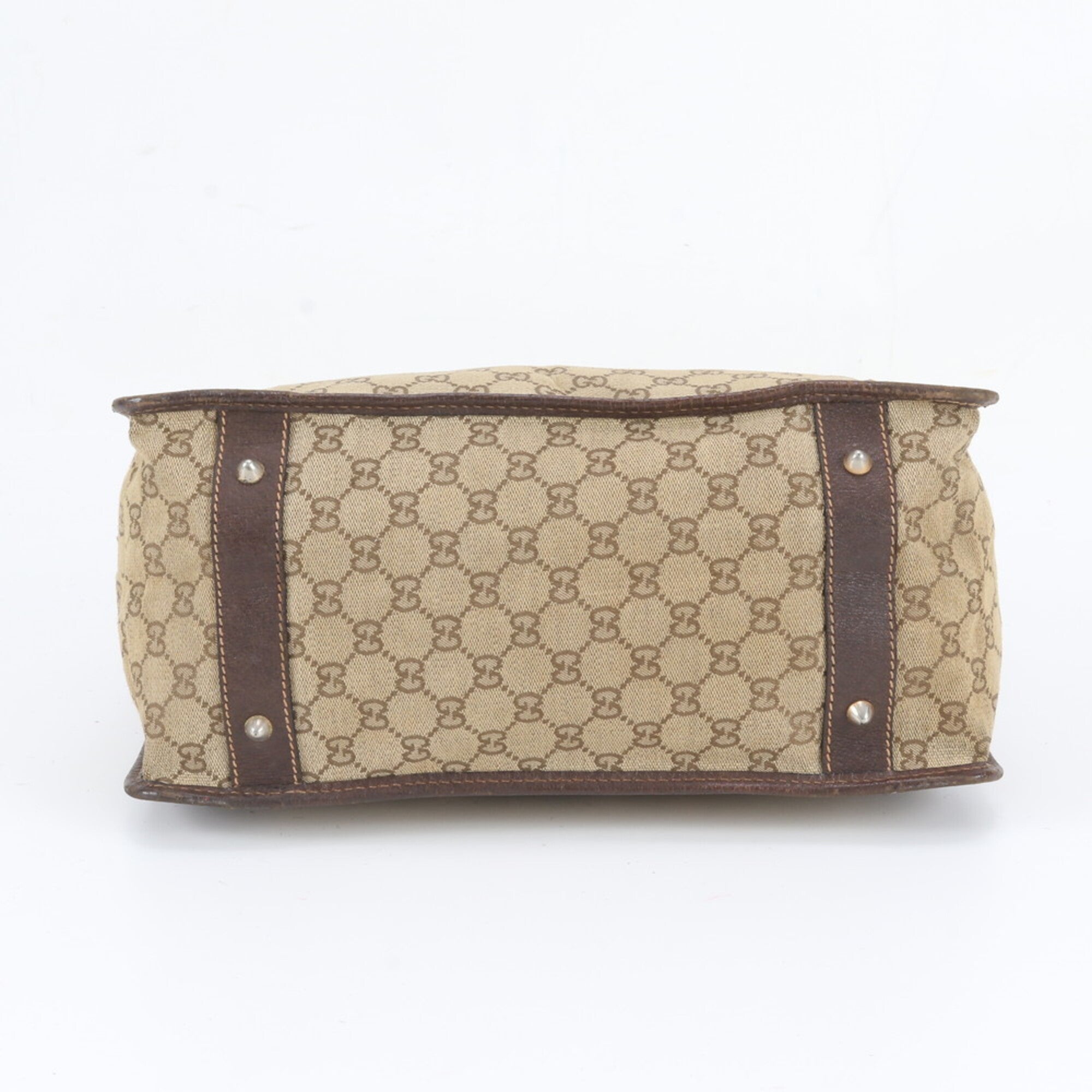 Gucci Brown Leather Canvas Handbag Shoulder Bag Tote Bag (Pre-Owned)