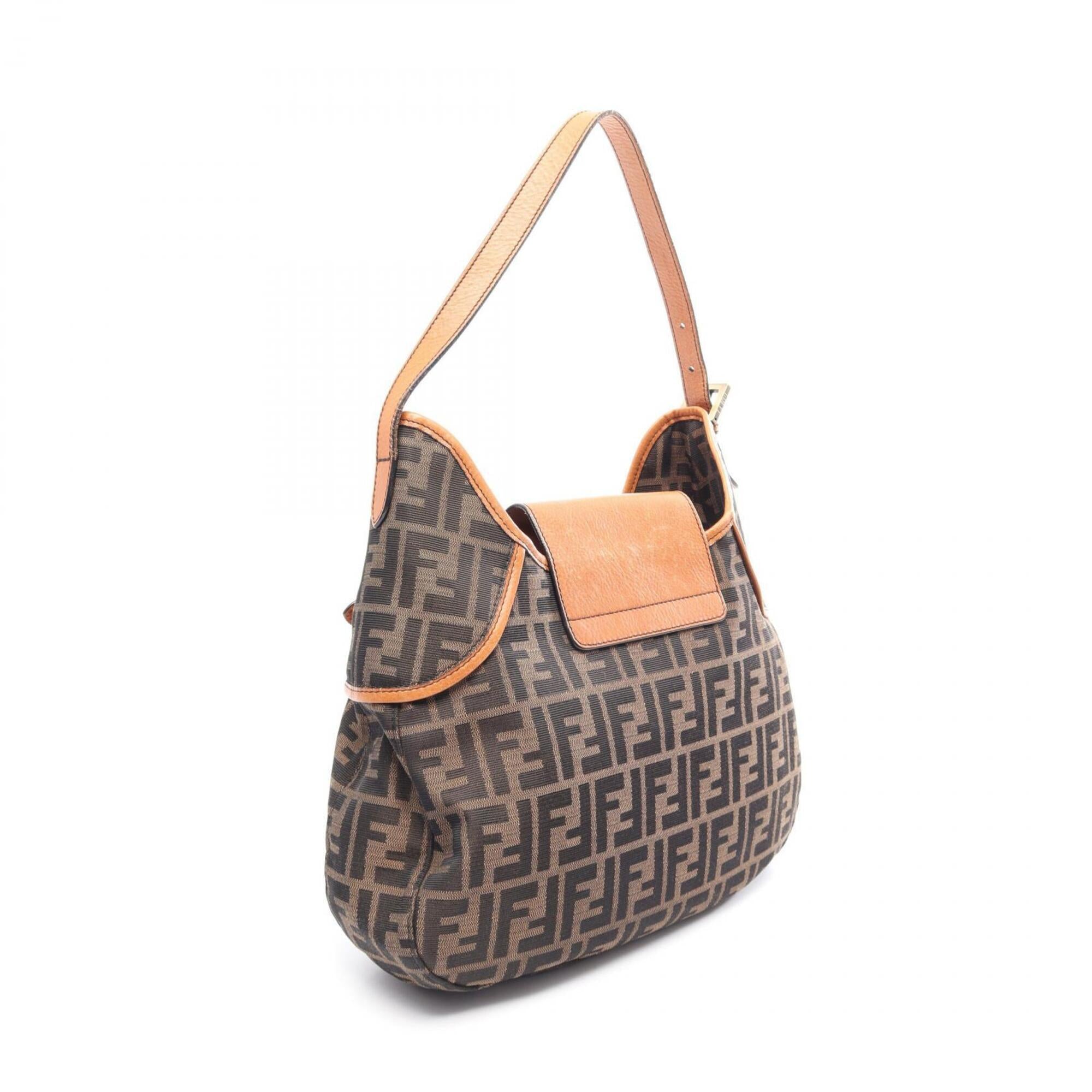 Fendi Black Brown Canvas Leather Handbag Shoulder Bag (Pre-Owned)