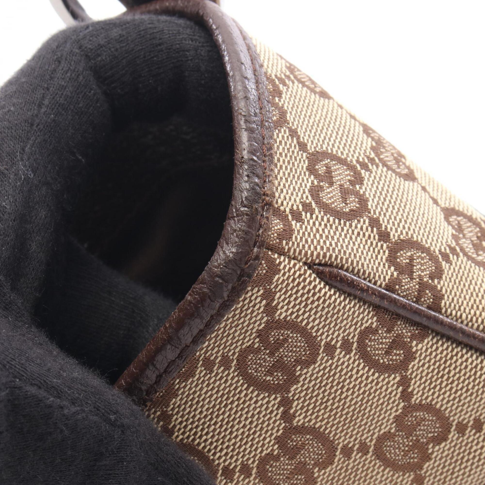 Gucci Beige Brown Canvas Leather Handbag Tote Bag (Pre-Owned)