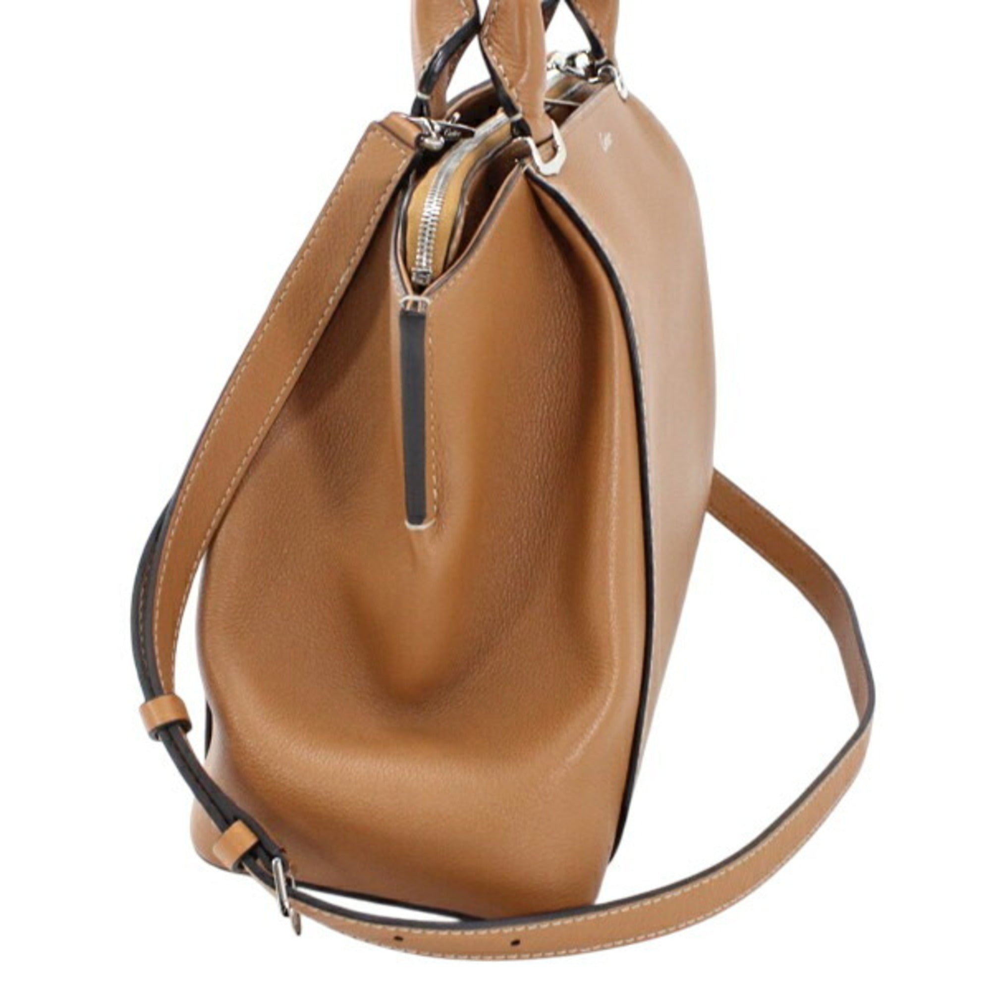 Cartier Light Brown Leather Handbag Shoulder Bag (Pre-Owned)