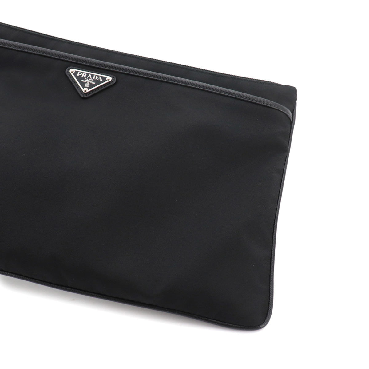 Prada Black Nylon Leather Clutch Bag Handbag (Pre-Owned)
