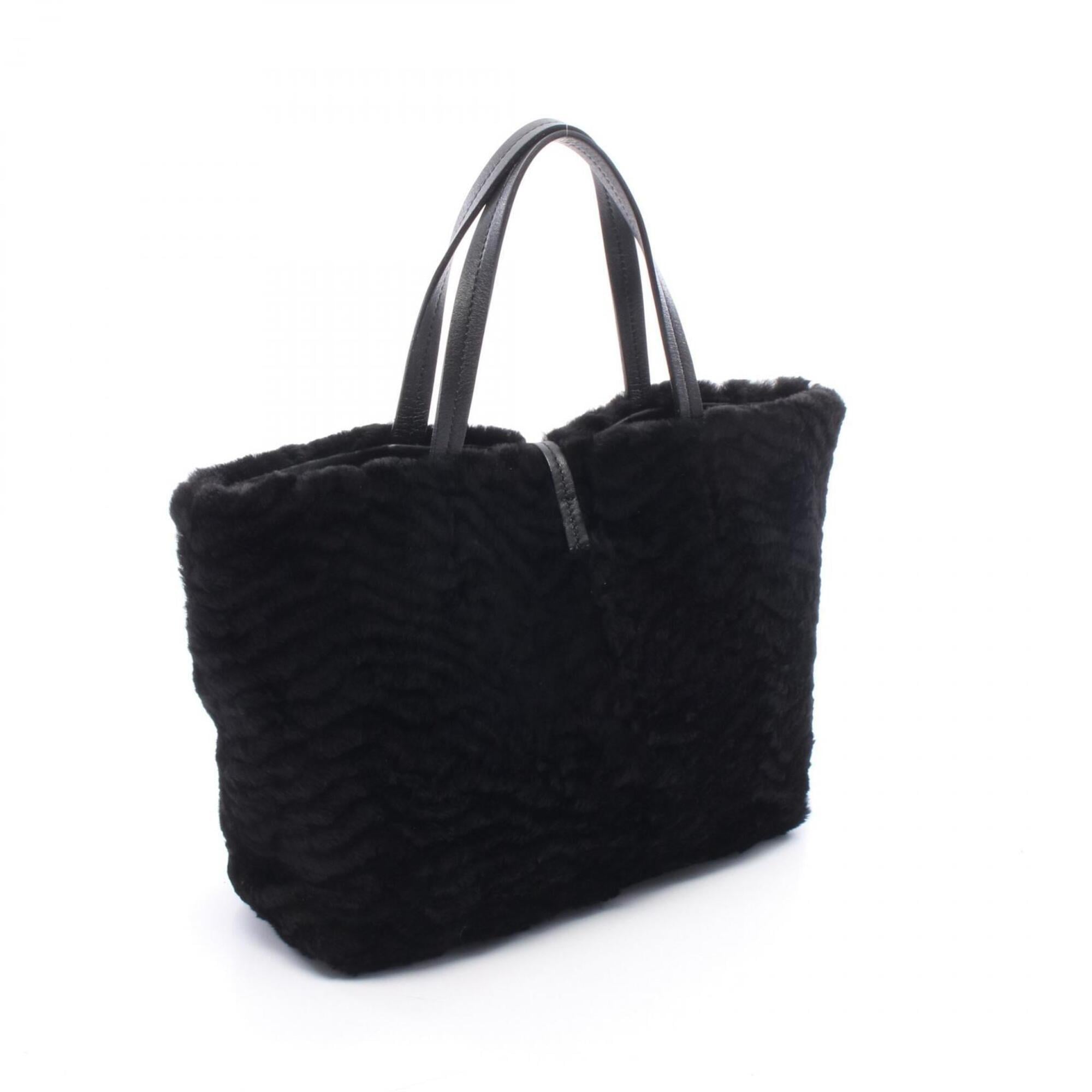Salvatore Ferragamo Black Leather Fur Handbag Tote Bag (Pre-Owned)
