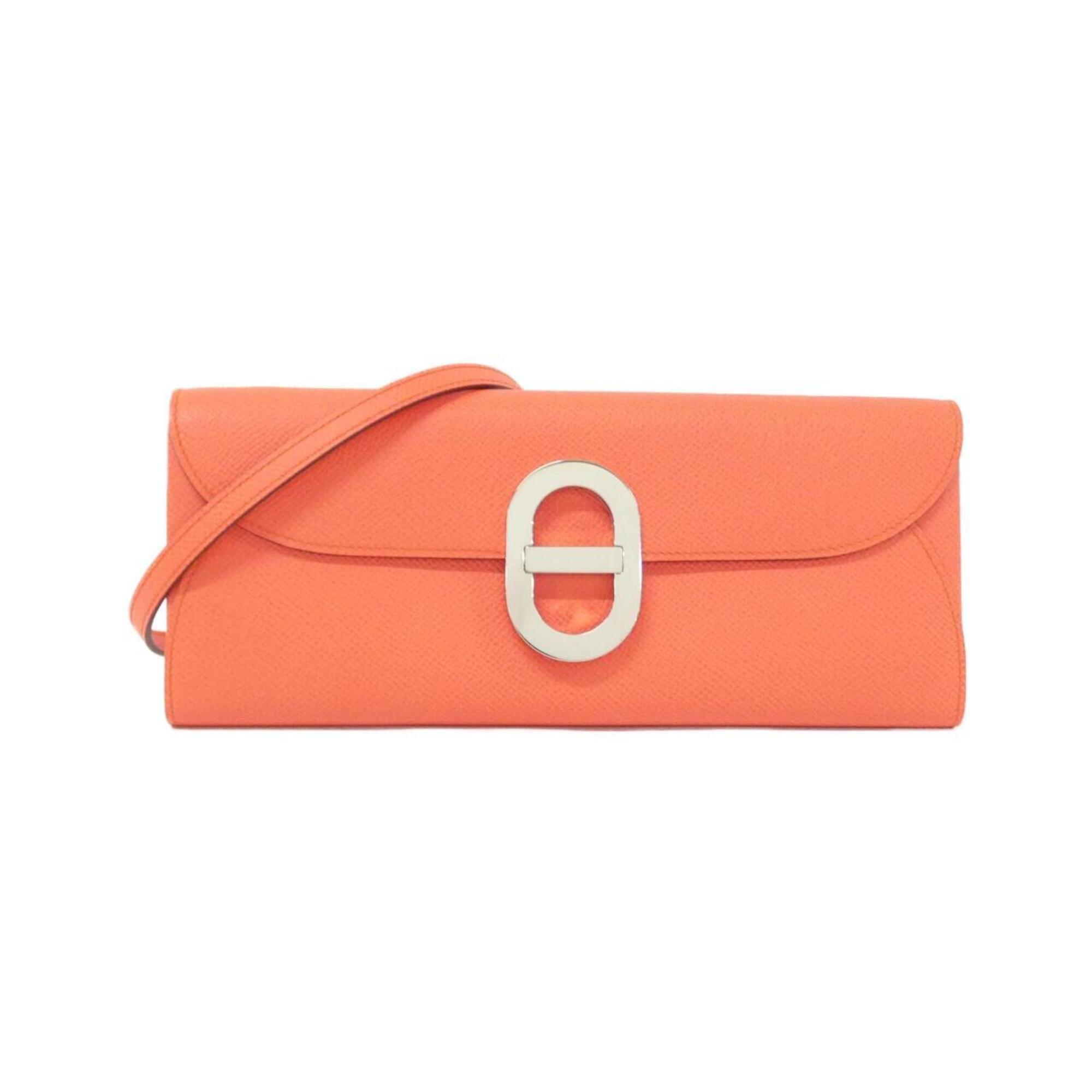 Hermes Pink Red Orange Epsom Leather Chain/Shoulder Wallet (Pre-Owned)