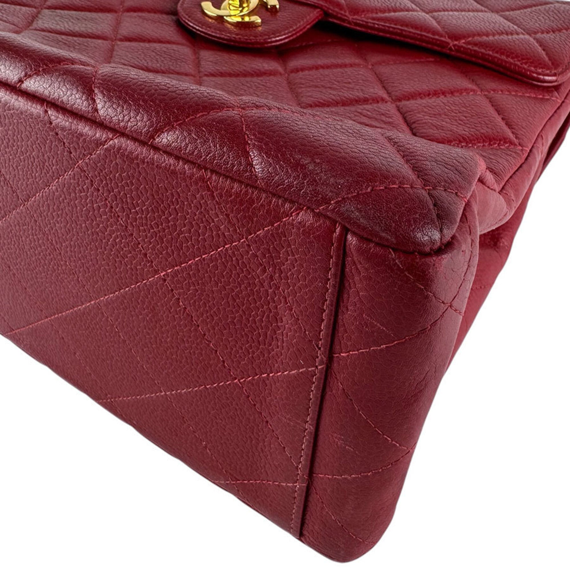 Chanel Red Color Grained Calfskin Shoulder Bag (Pre-Owned)