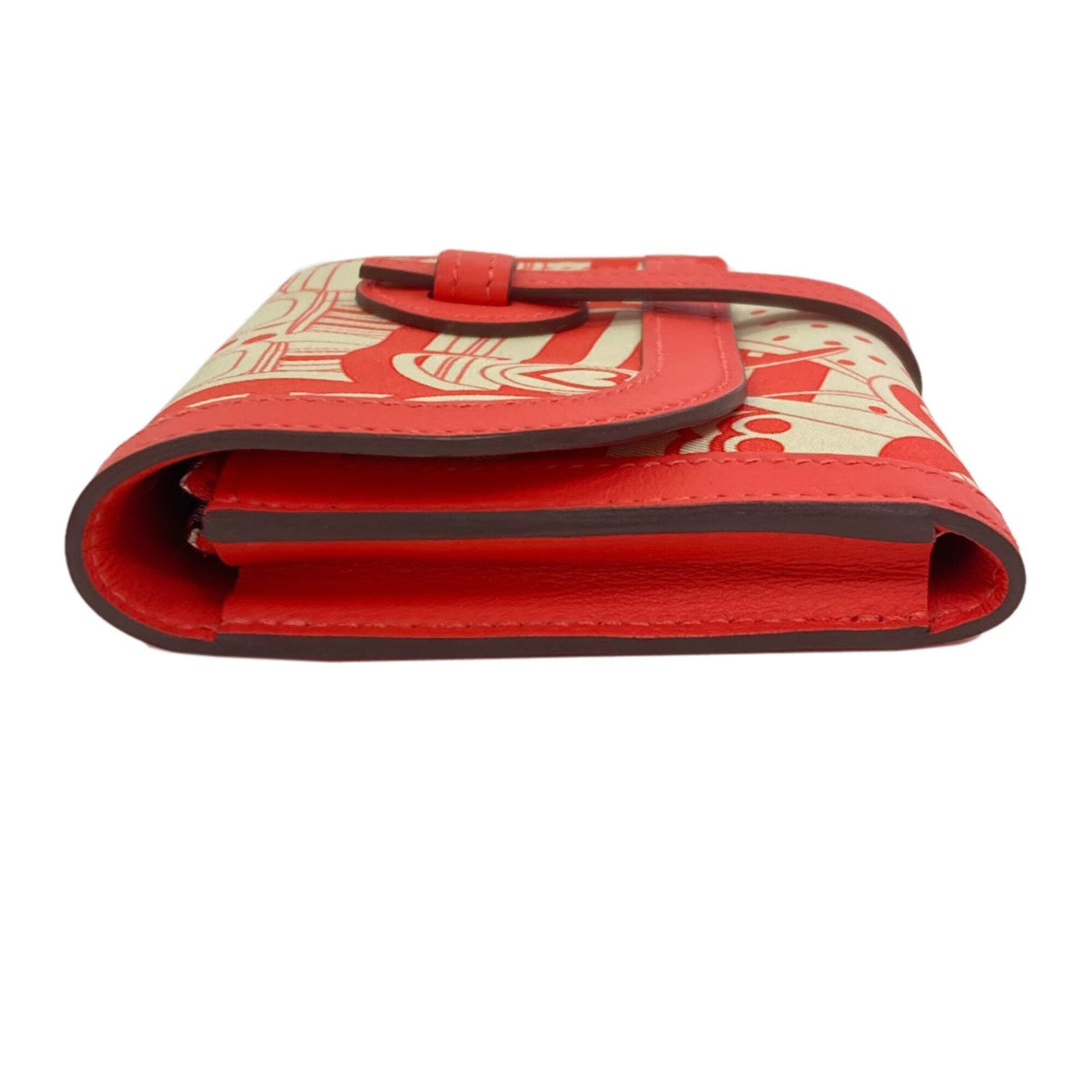 Hermes Beige Red Color Silk Wallet (Bi-Fold) (Pre-Owned)