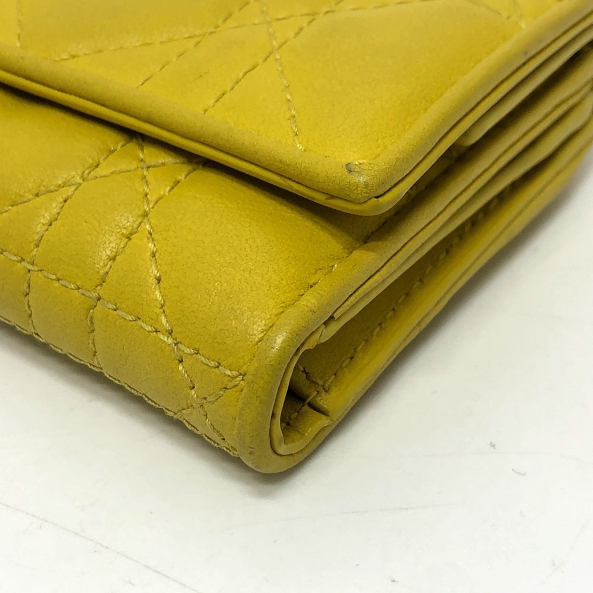 Christian Dior Lady Dior Yellow Leather Wallet (Tri-Fold) (Pre-Owned)