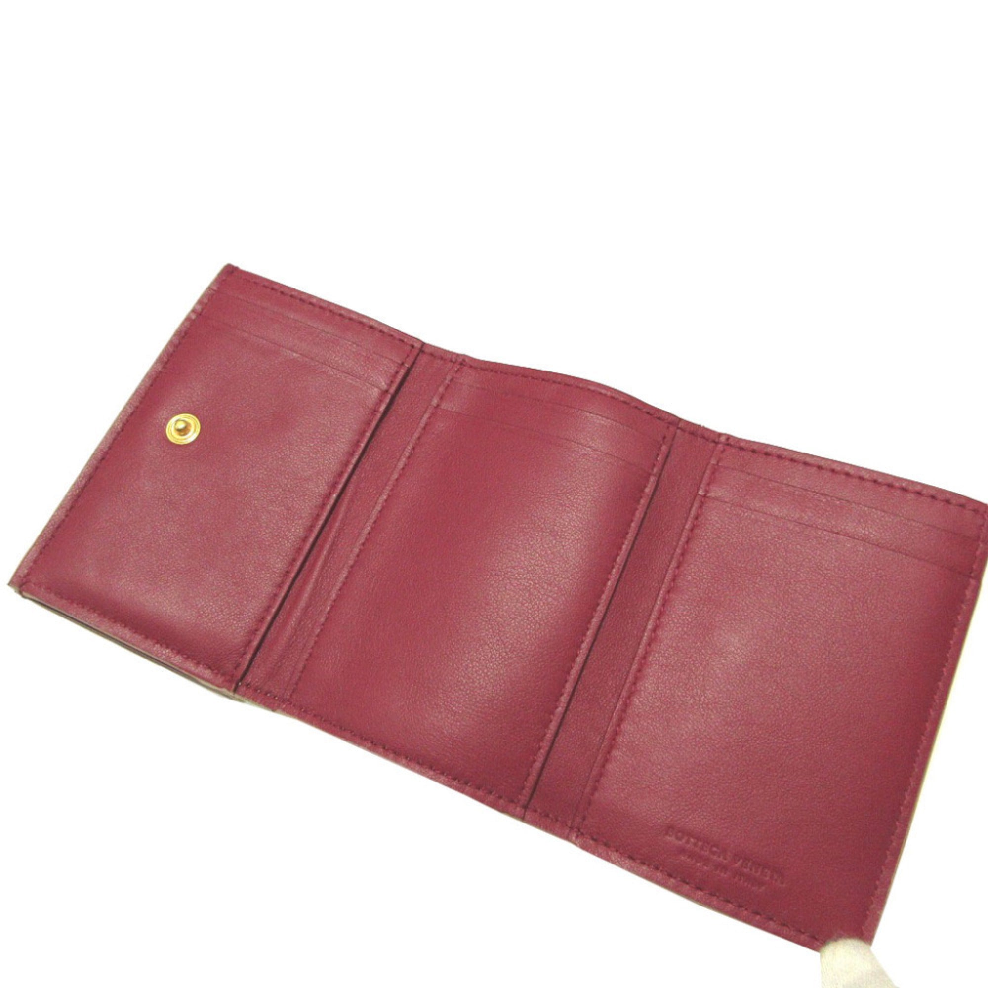 Bottega Veneta Beige Bordeaux Intrecciato Wallet (Tri-Fold) (Pre-Owned)