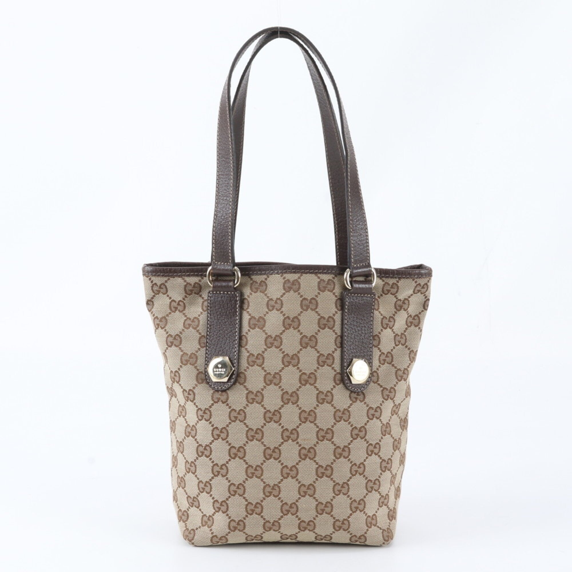 Gucci Brown Leather Canvas Handbag (Pre-Owned)