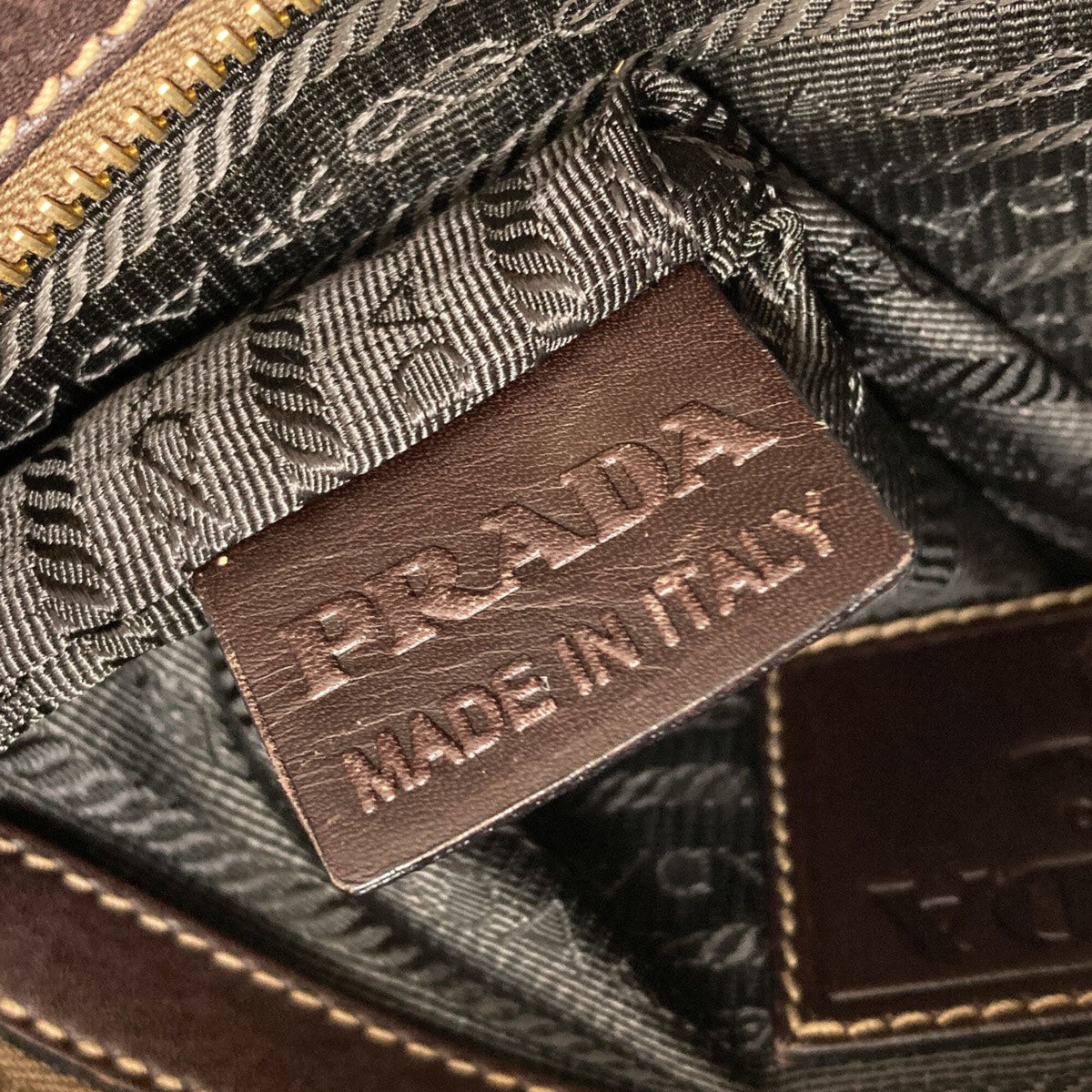Prada Dark Brown Canvas Leather Shoulder Bag (Pre-Owned)