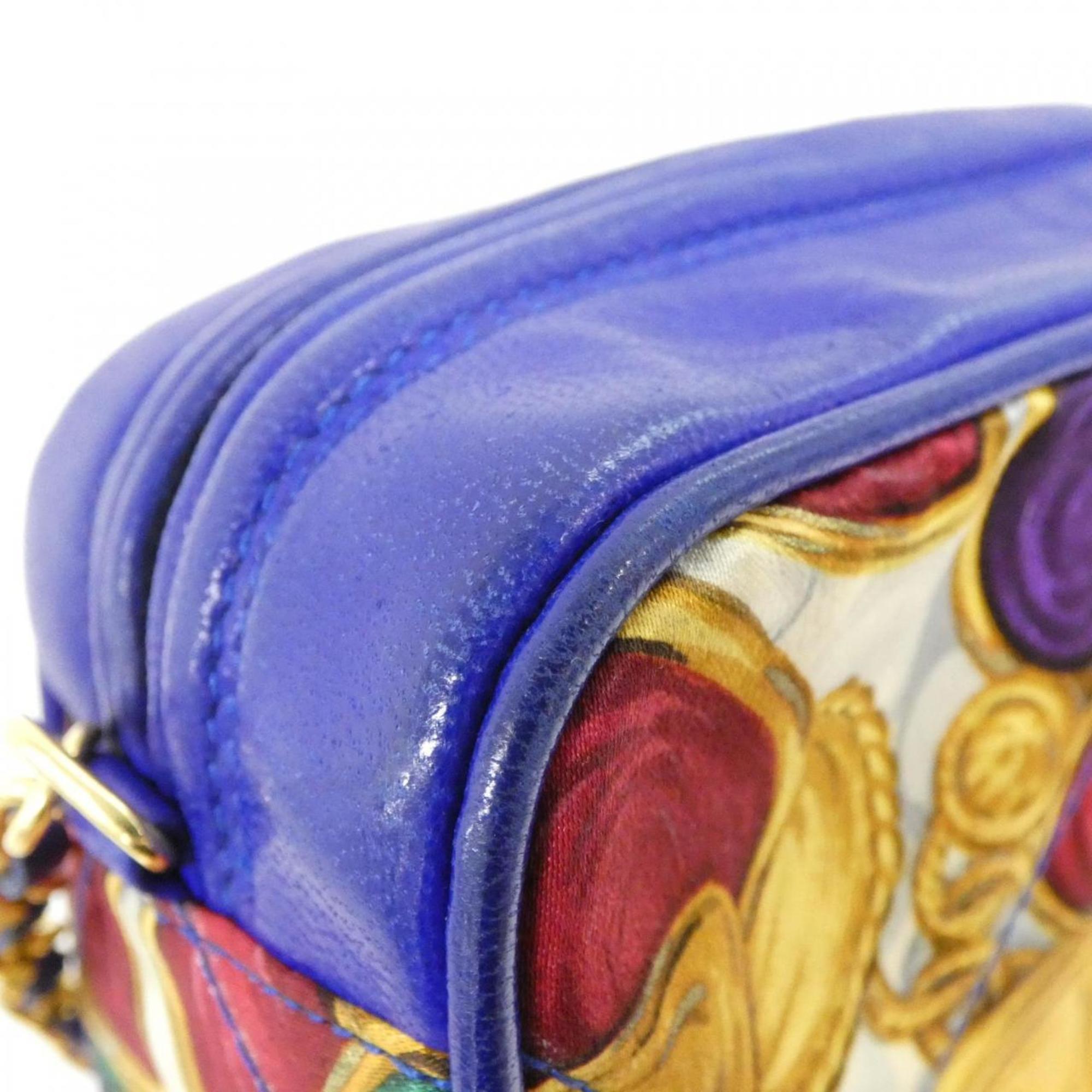 Chanel Blue Multi-Color Satin Leather Shoulder Bag (Pre-Owned)