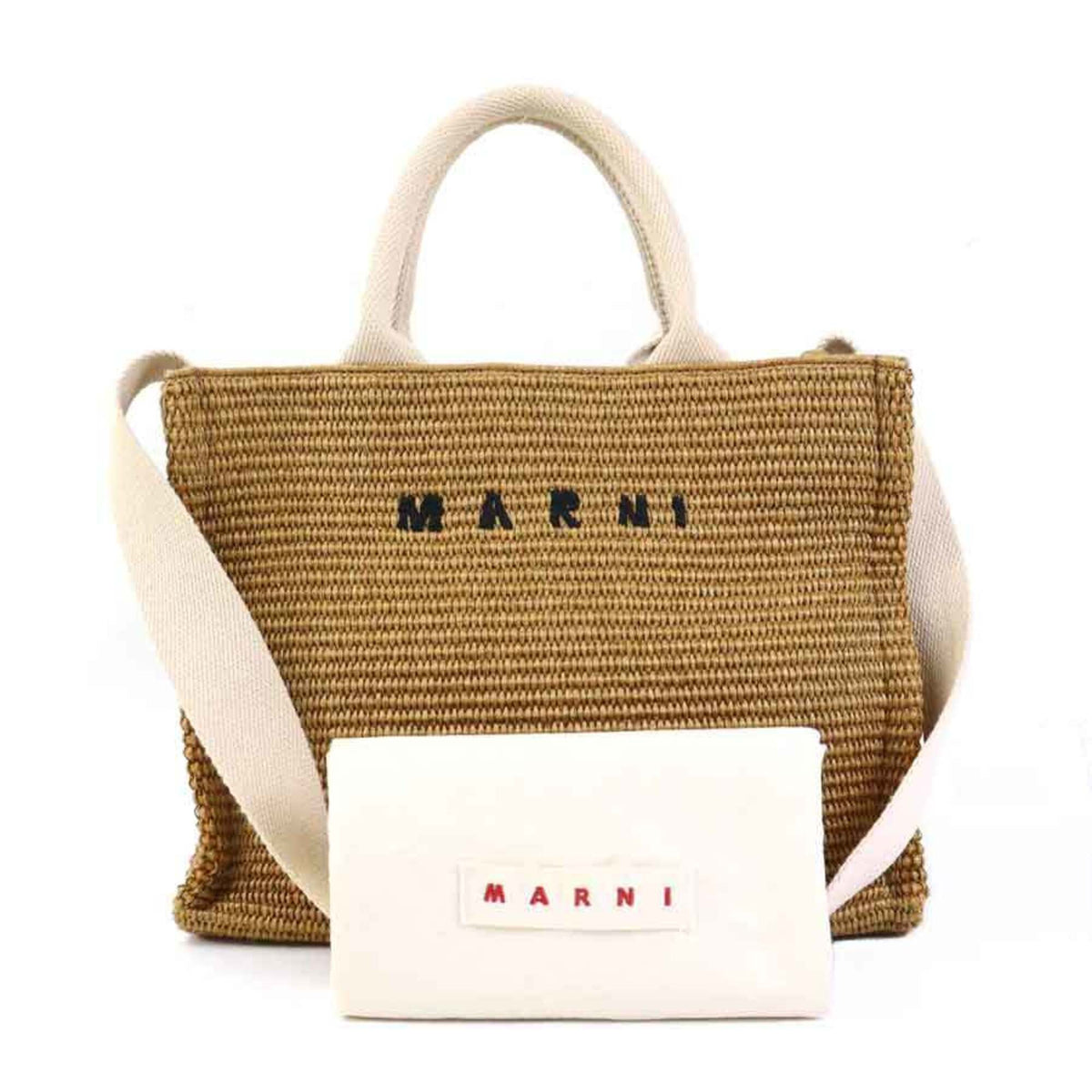 Marni Ivory Raffia Canvas Handbag Shoulder Bag (Pre-Owned)