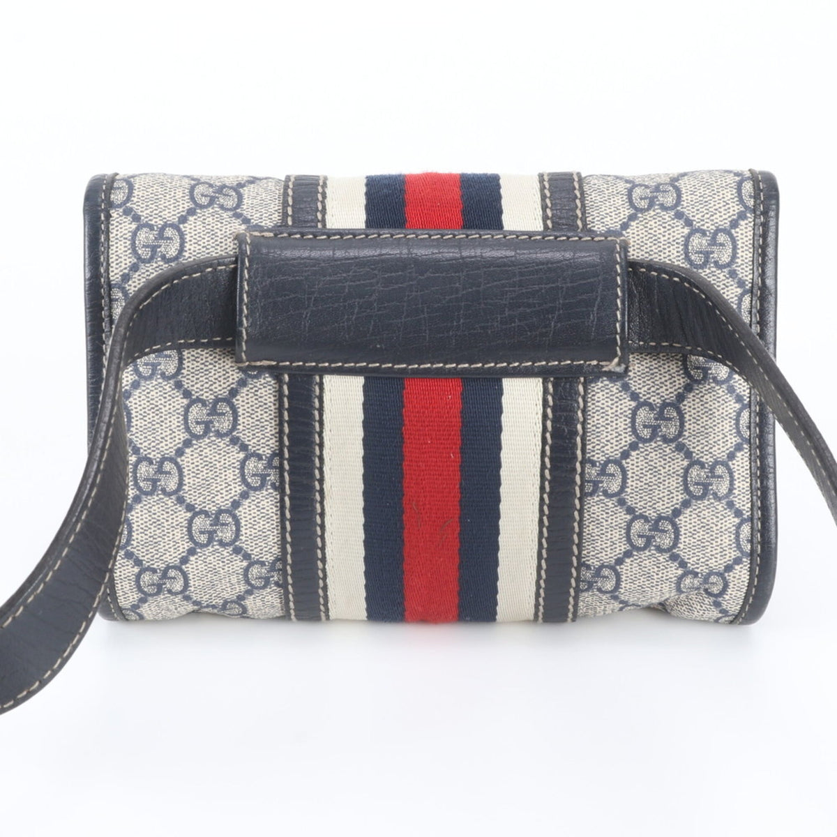 Gucci Navy Leather Coated Canvas Pouch Sling Bag (Pre-Owned)