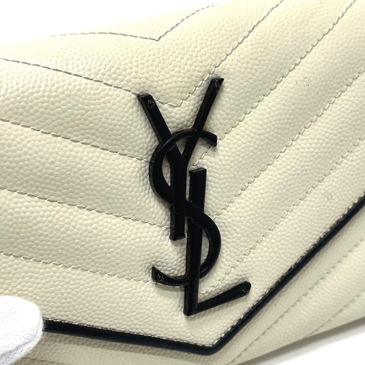 Yves Saint Laurent Black White Leather Long Wallet (Bi-Fold) (Pre-Owned)