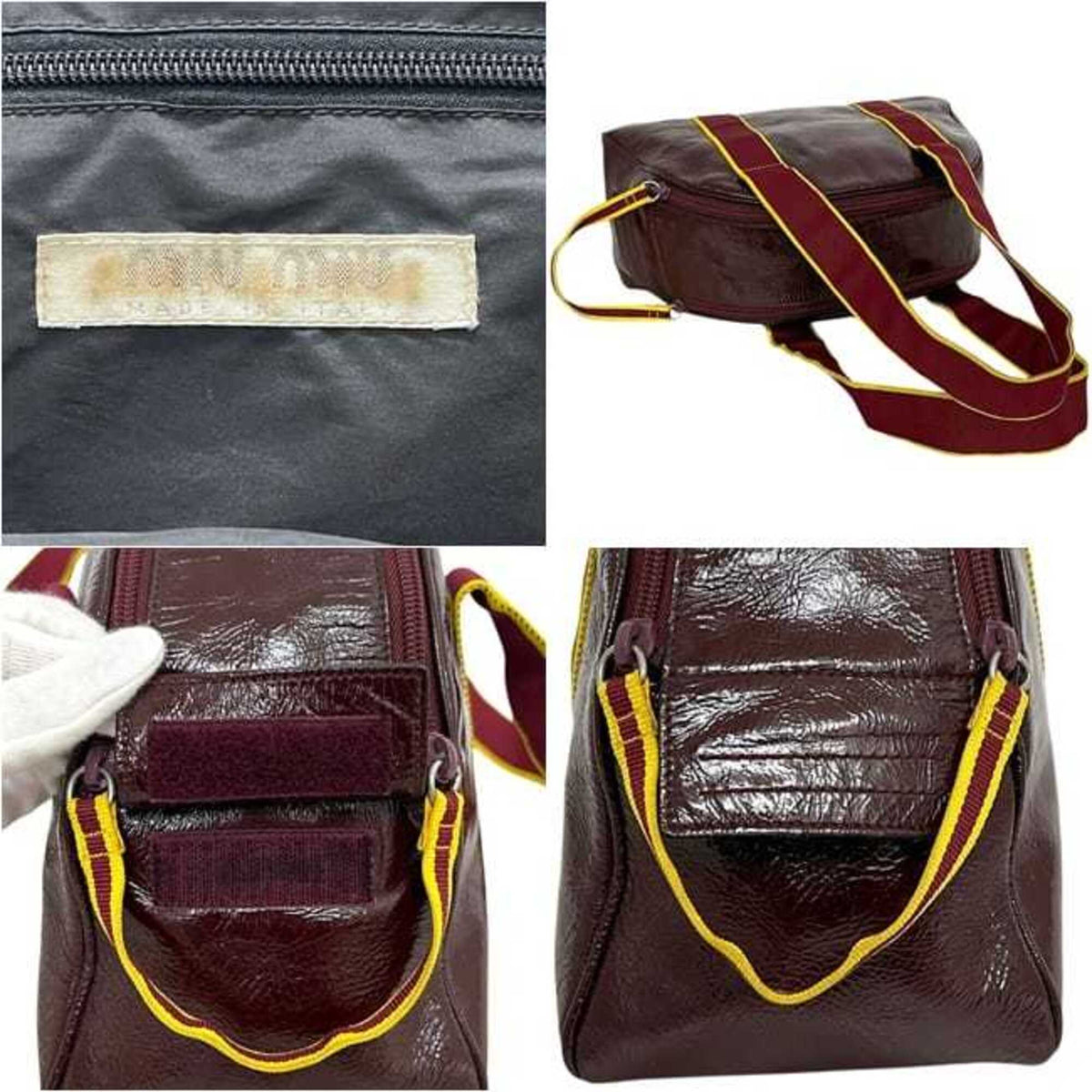 Miu Miu Bordeaux Yellow Patent Leather Boston Bag (Pre-Owned)